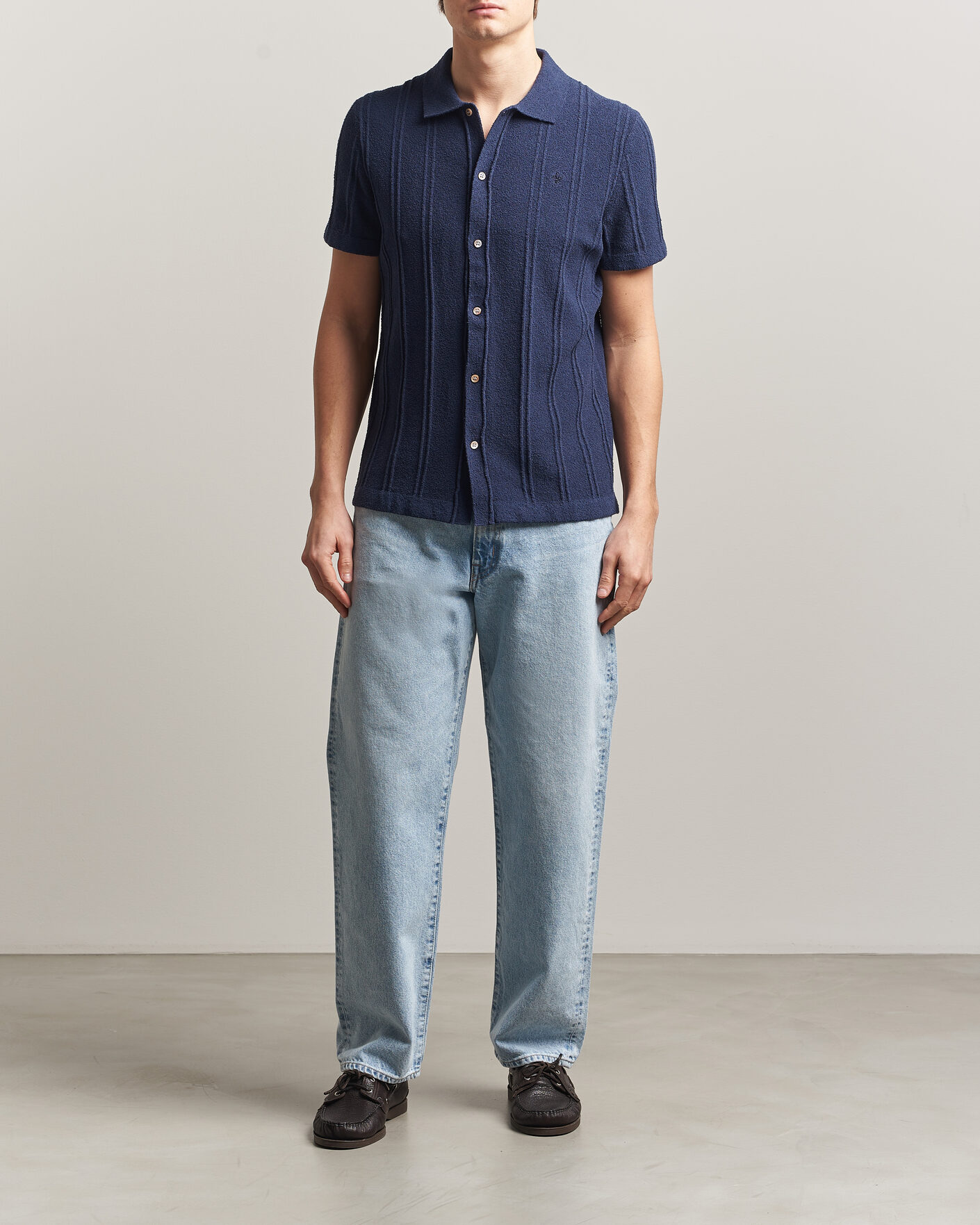 Heren | Overhemden | Morris | Clayton Knitted Short Sleeve Shirt Dark Blue