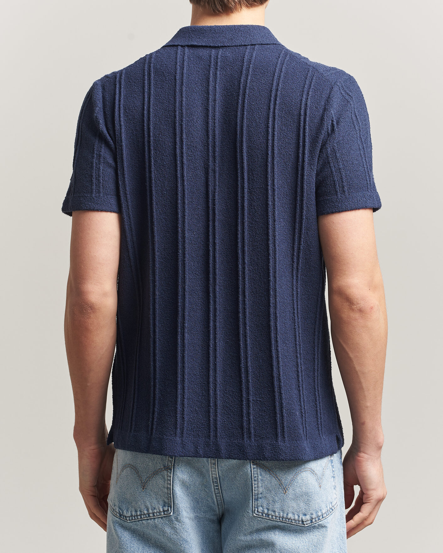 Heren | Overhemden | Morris | Clayton Knitted Short Sleeve Shirt Dark Blue