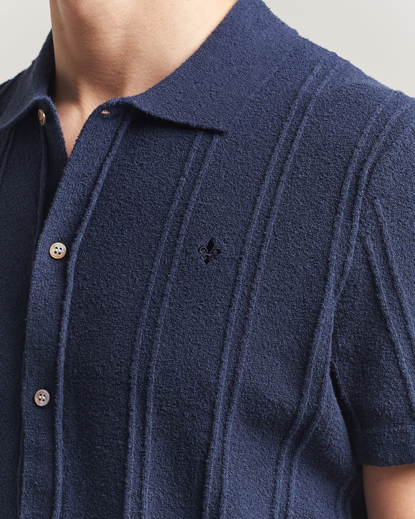 Heren | Overhemden | Morris | Clayton Knitted Short Sleeve Shirt Dark Blue