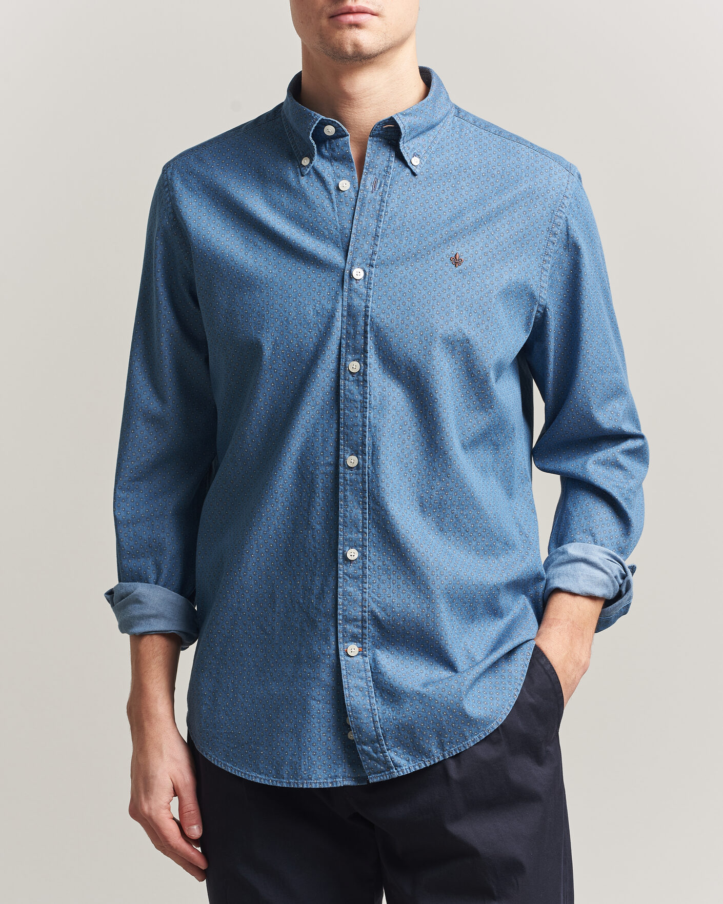 Heren | Overhemden | Morris | Denim Printed Shirt Blue
