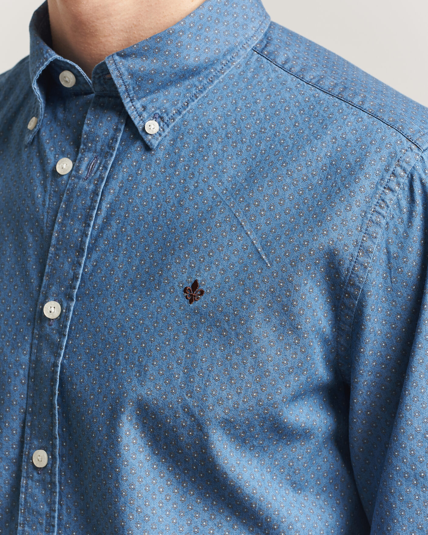 Heren | Overhemden | Morris | Denim Printed Shirt Blue