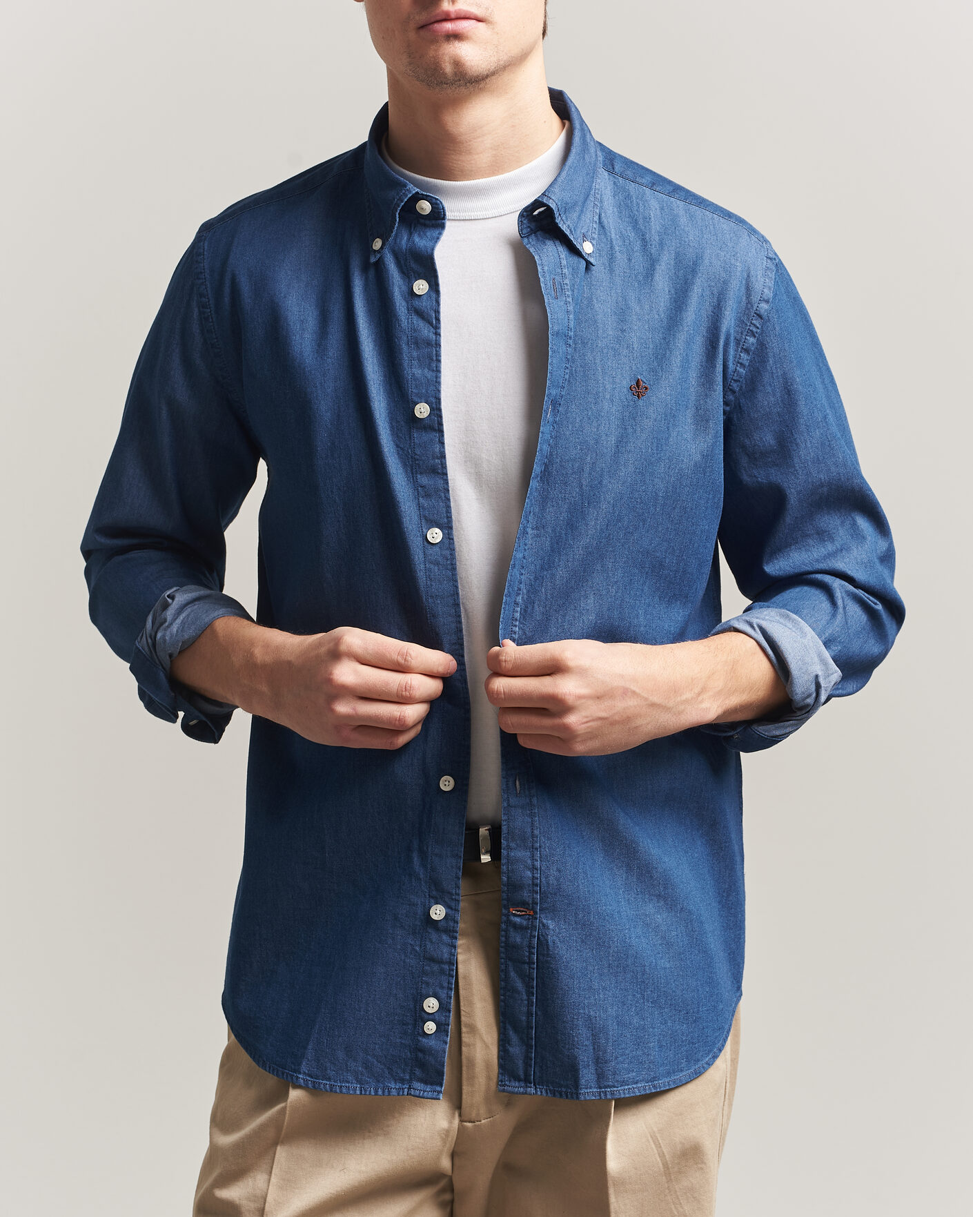 Heren | Overhemden | Morris | Light Denim Shirt Blue