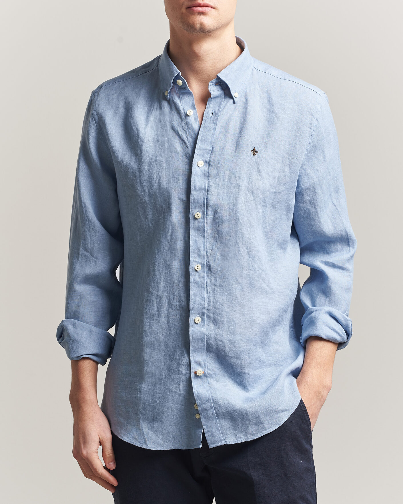 Heren | Overhemden | Morris | Douglas Button Down Linen Shirt Light Blue