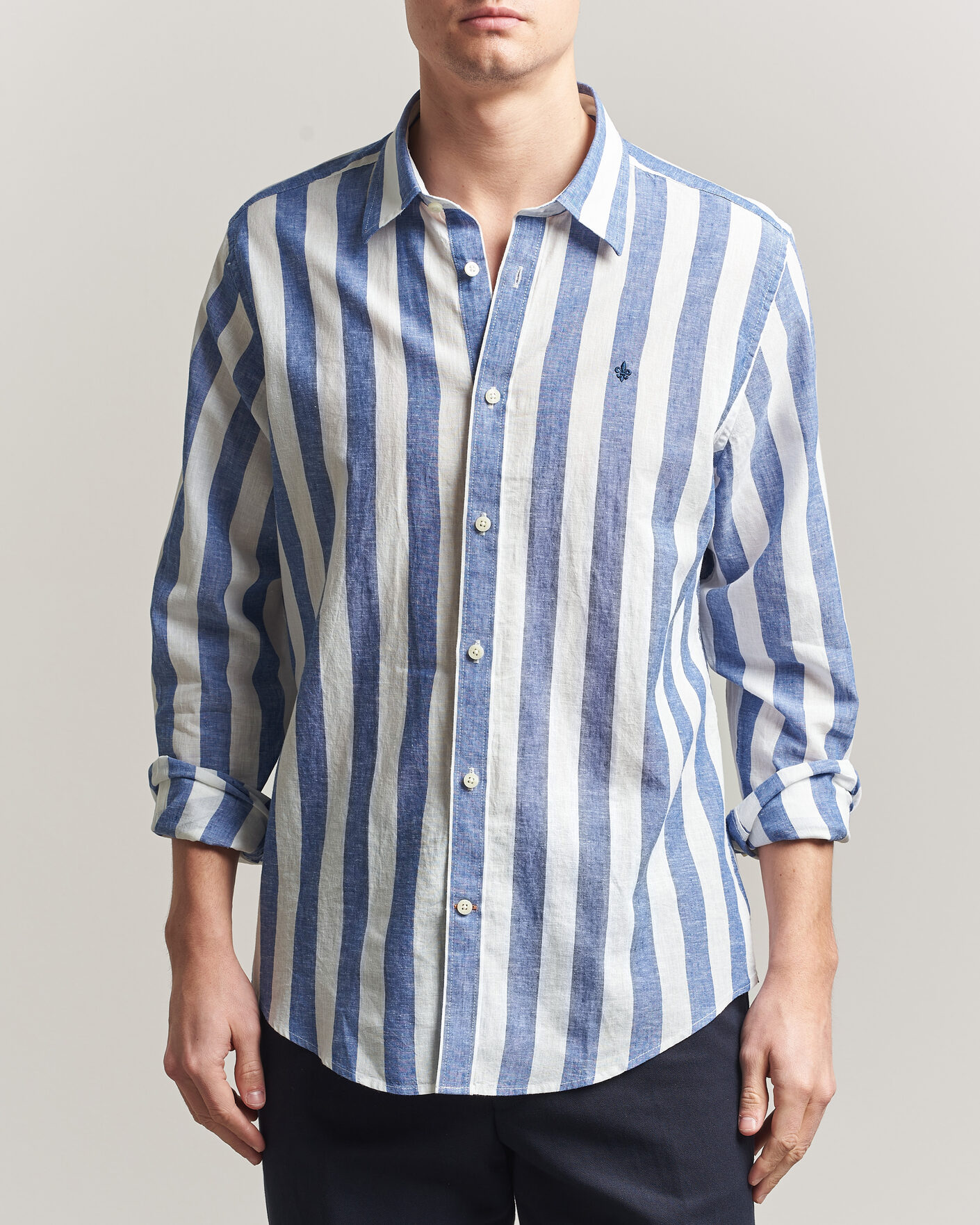 Heren | Overhemden | Morris | Douglas Linen Striped Shirt Blue/White