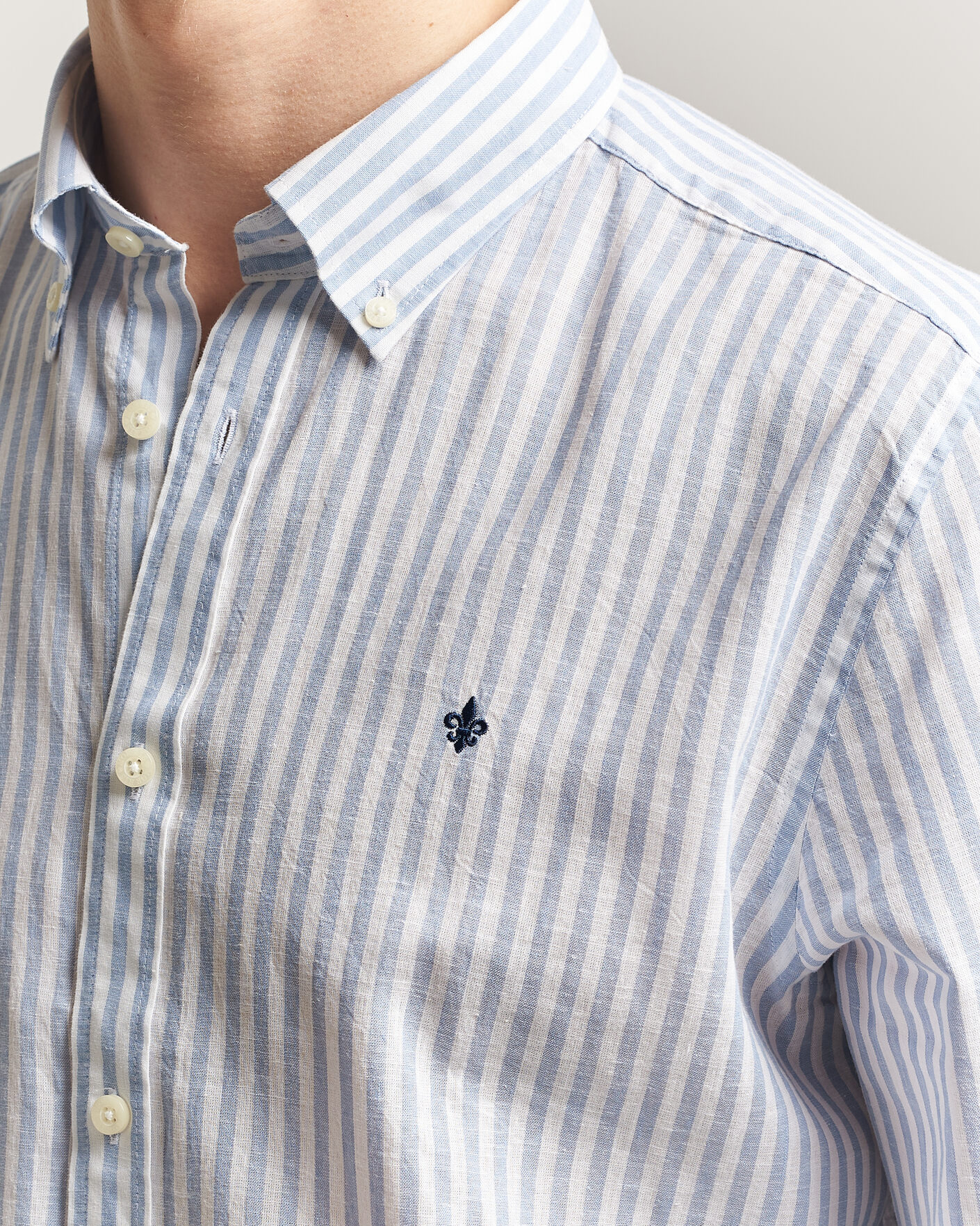 Heren | Overhemden | Morris | Douglas Striped Linen Shirt Blue/White