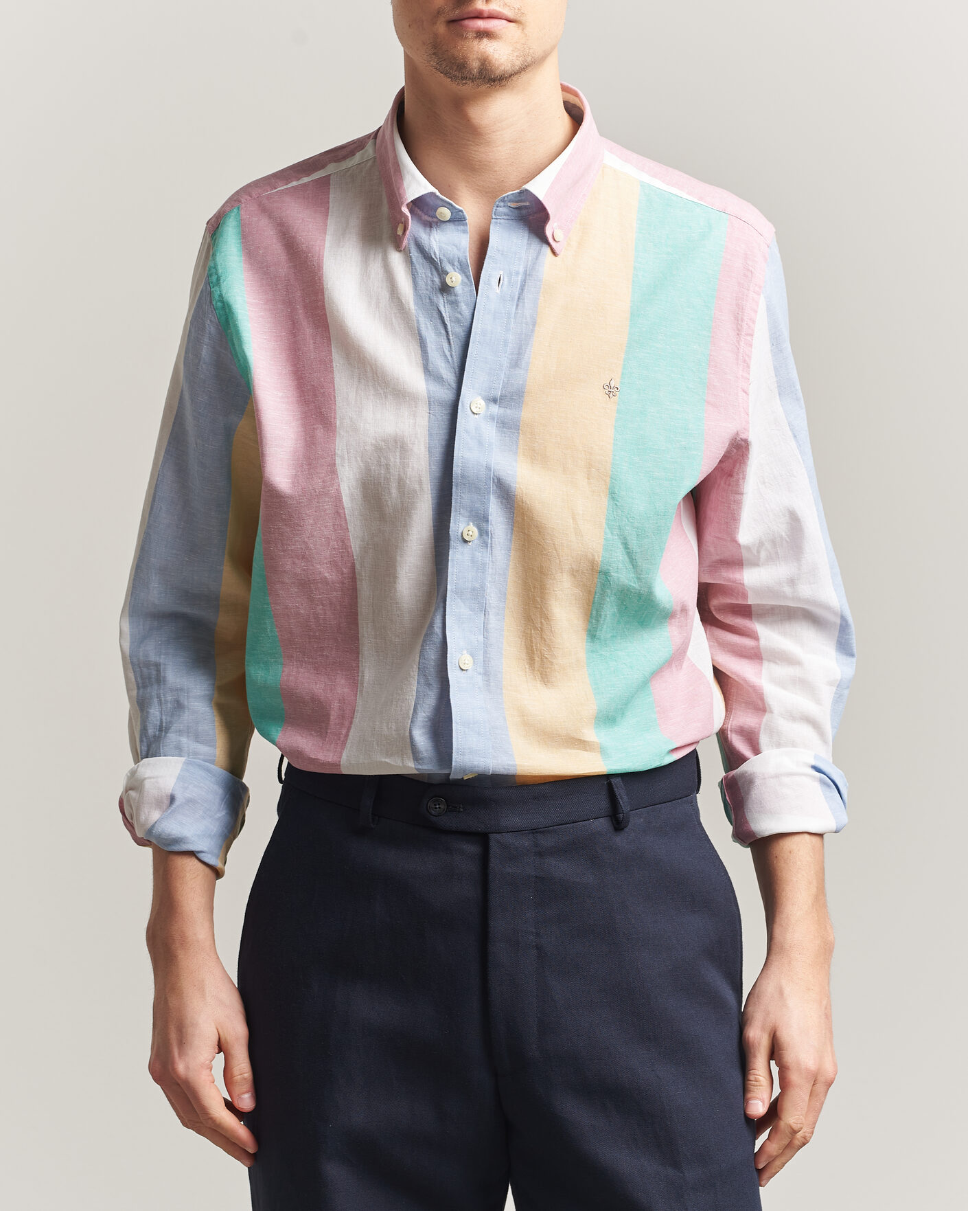 Heren | Overhemden | Morris | Happy Striped Linen Shirt Multi
