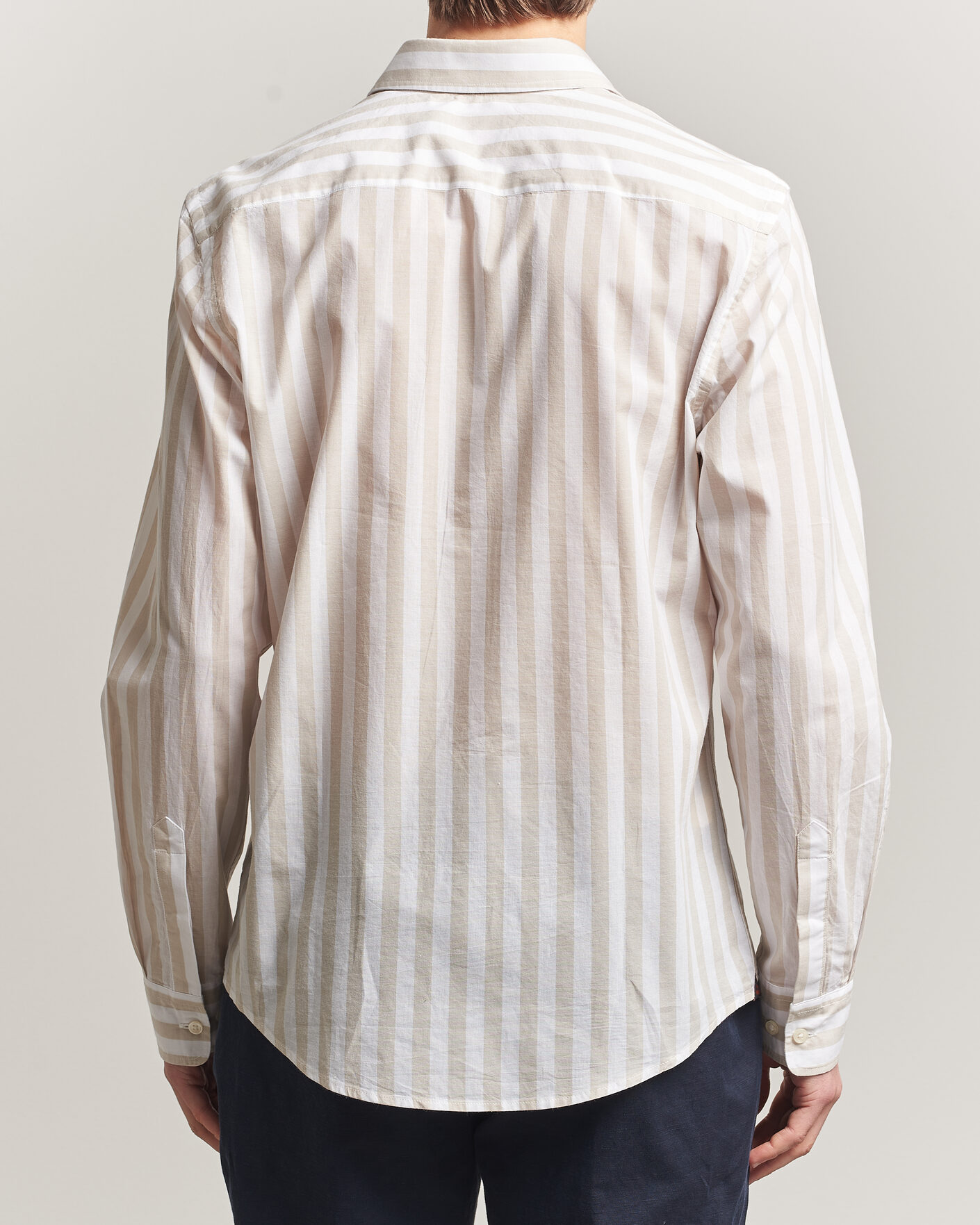 Heren | Overhemden | Morris | Summer Striped Lighweight Shirt Khaki/White