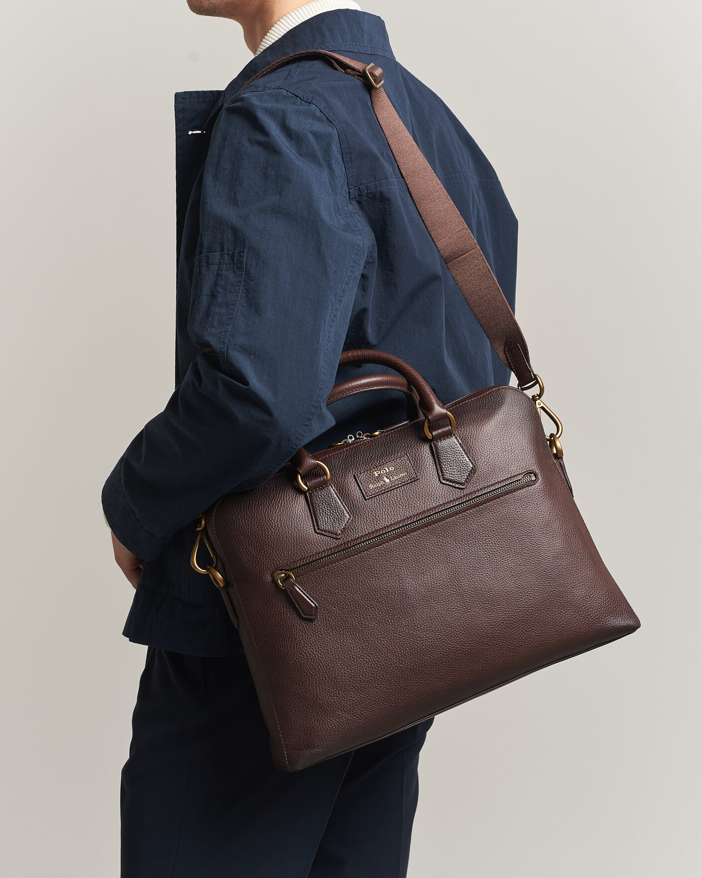 Heren | Tassen | Polo Ralph Lauren | Pebble Leather Briefcase Dark Brown