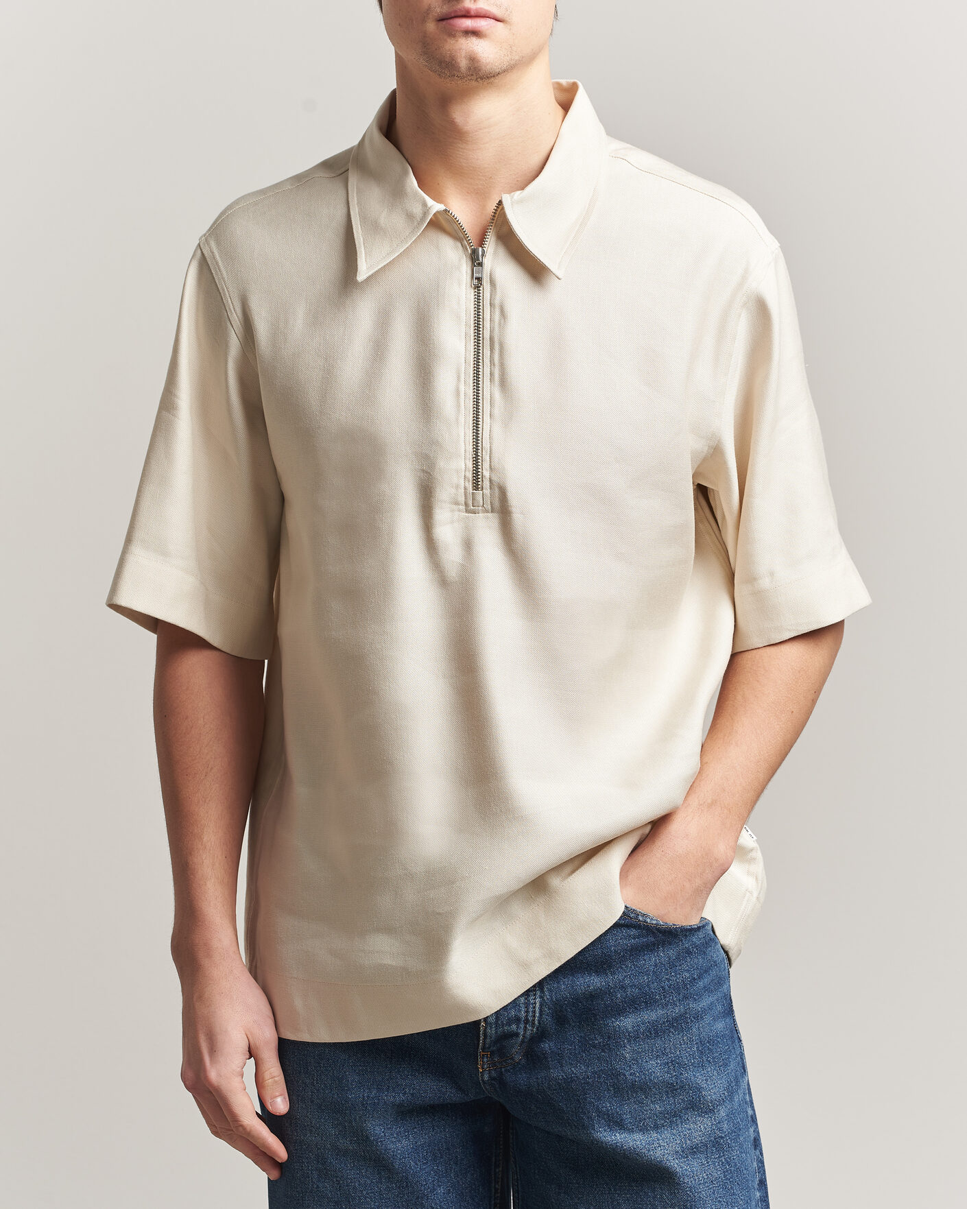 Heren | Polo's | NN07 | Bruno Linen/Viscose Half Zip Polo Ivory