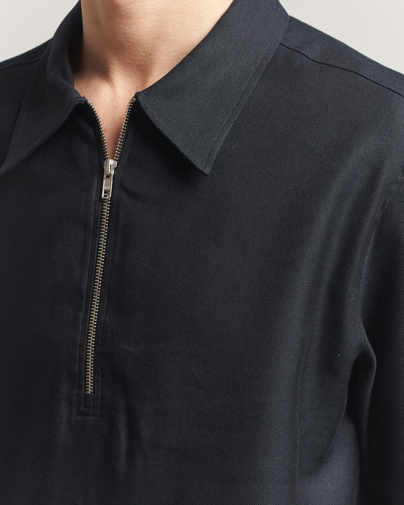 Heren | Polo's | NN07 | Bruno Linen/Viscose Half Zip Polo Black