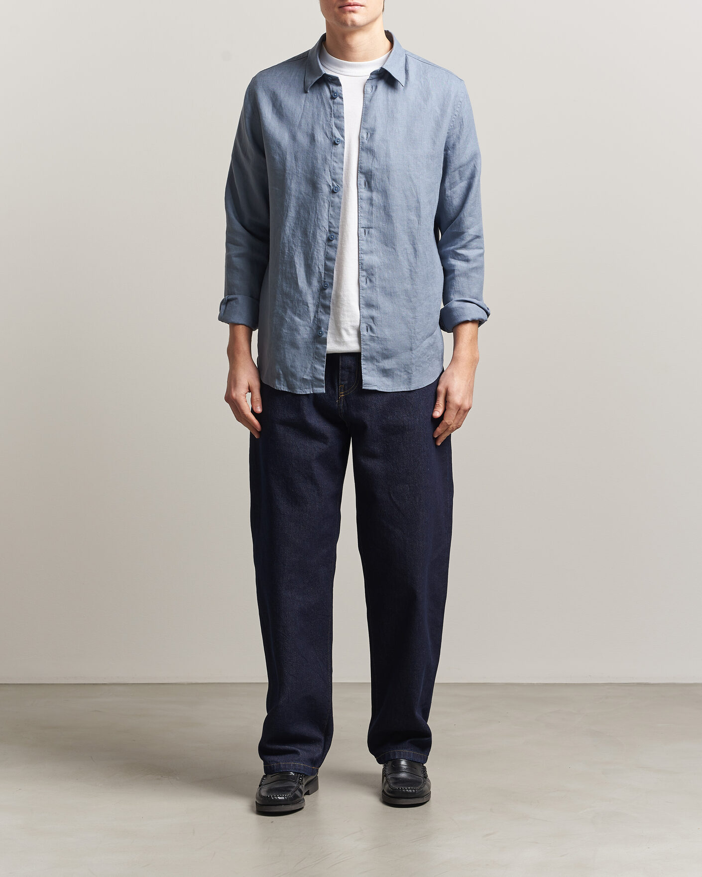 Heren | Overhemden | NN07 | Enzo Linen Shirt Stone Blue