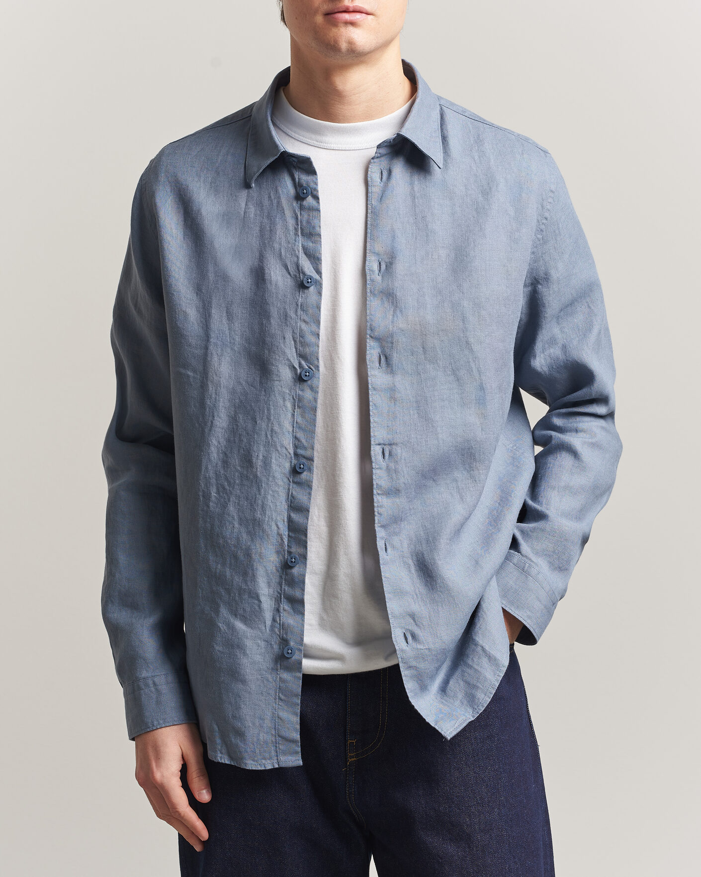 Heren | Overhemden | NN07 | Enzo Linen Shirt Stone Blue