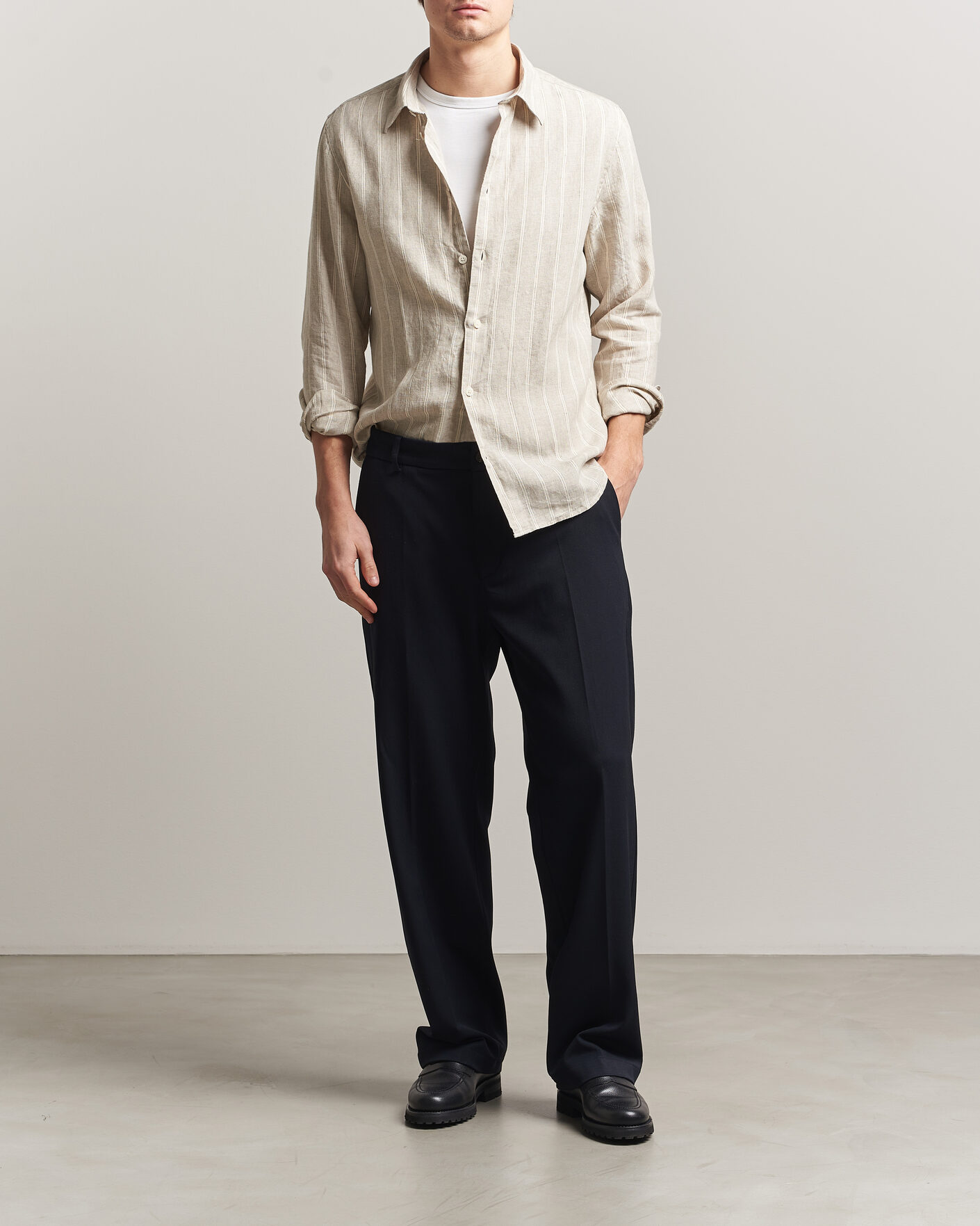 Heren | Overhemden | NN07 | Enzo Linen Shirt Oat Stripe