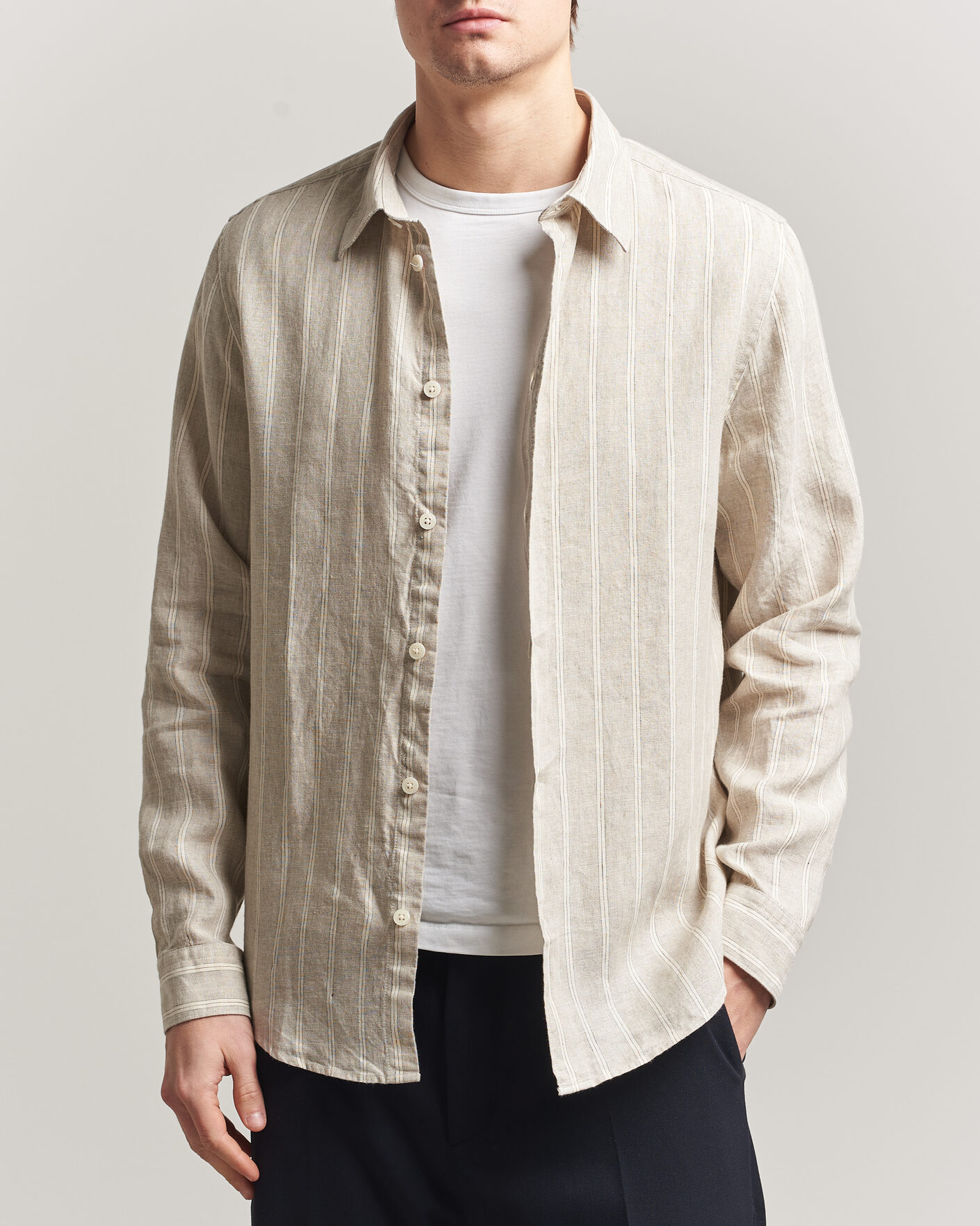 Heren | Overhemden | NN07 | Enzo Linen Shirt Oat Stripe