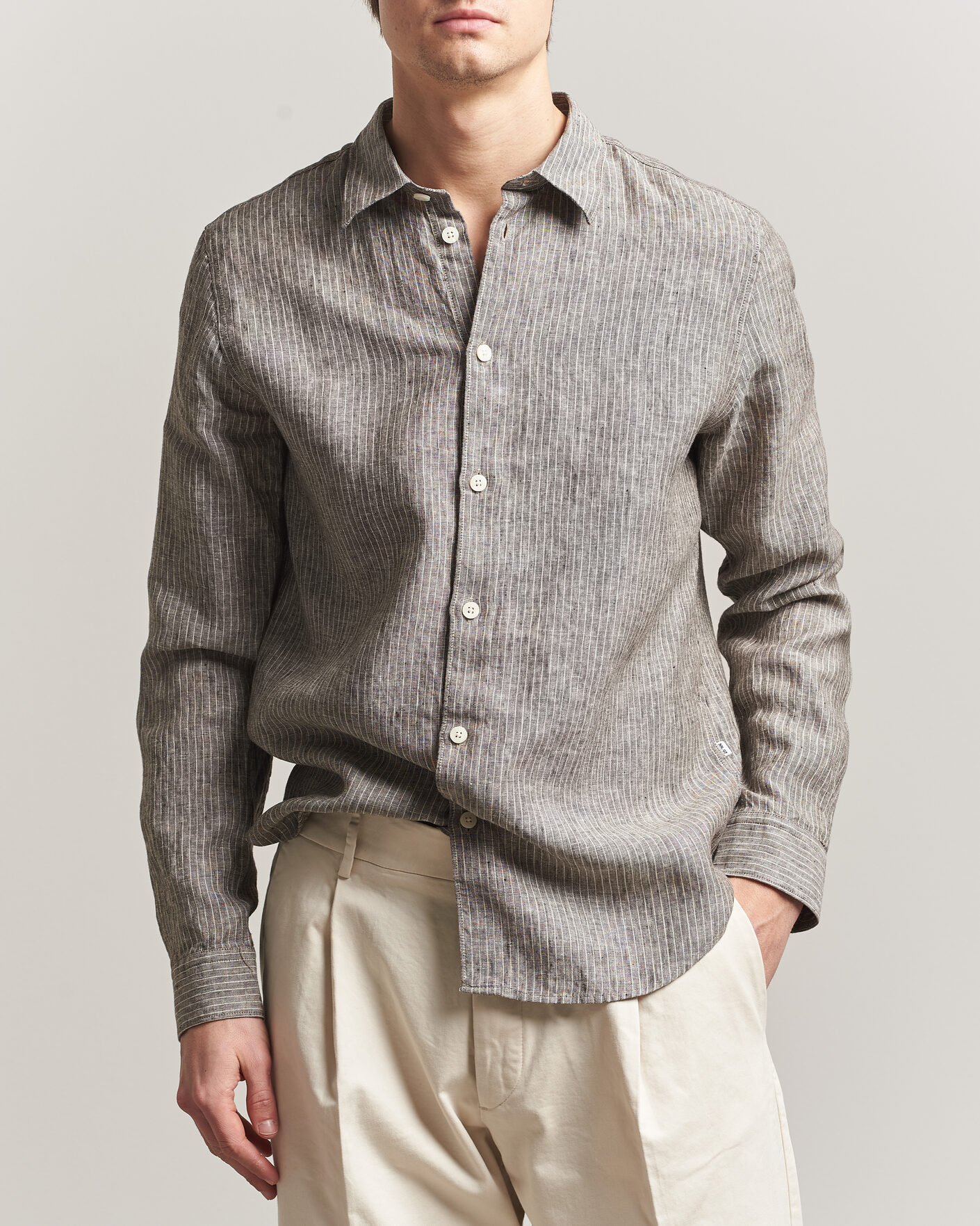 Homme | Chemises | NN07 | Enzo Linen Shirt Clay Stripe