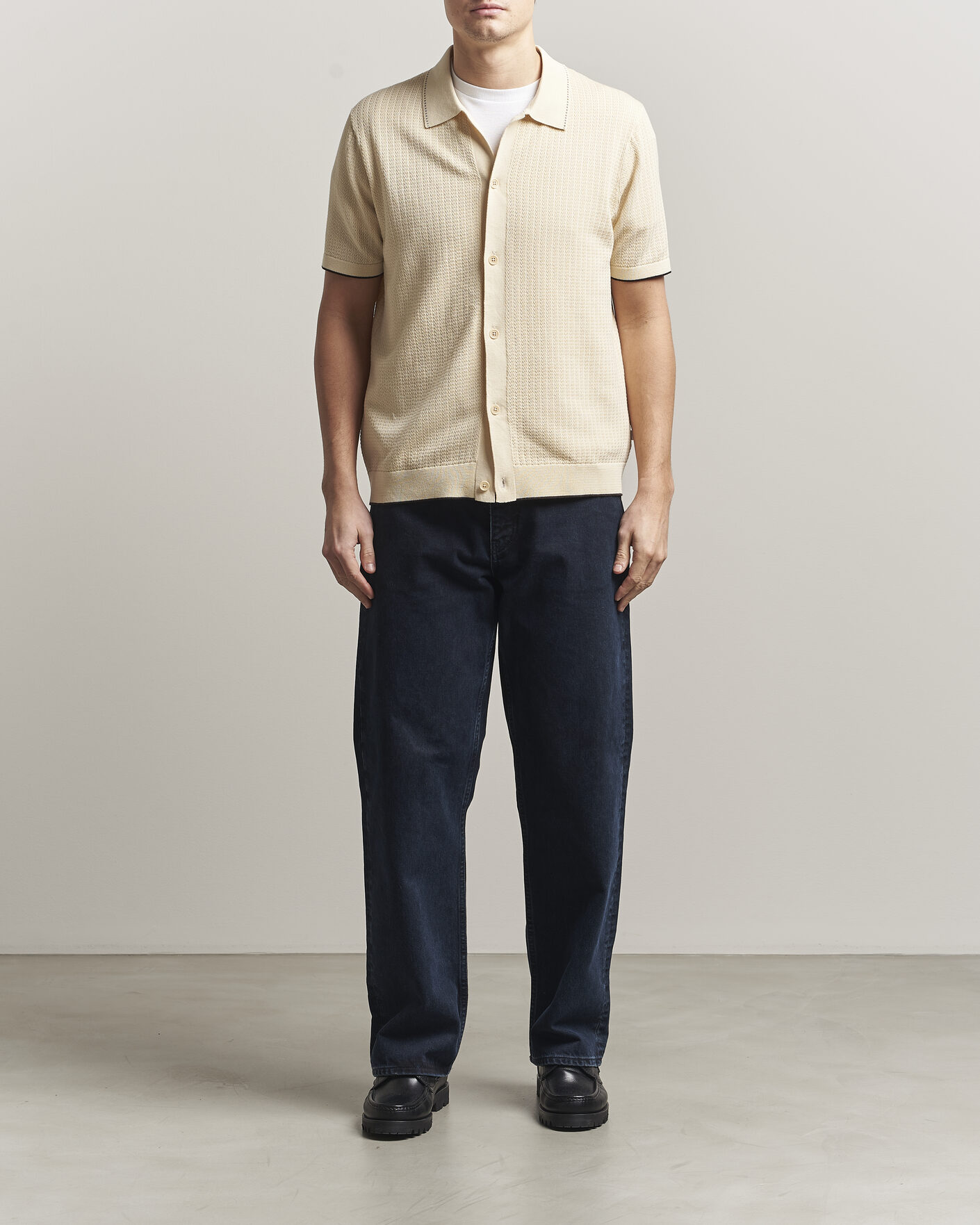 Homme | Chemises | NN07 | Nalo Knitted Short Sleeve Shirt Ivory