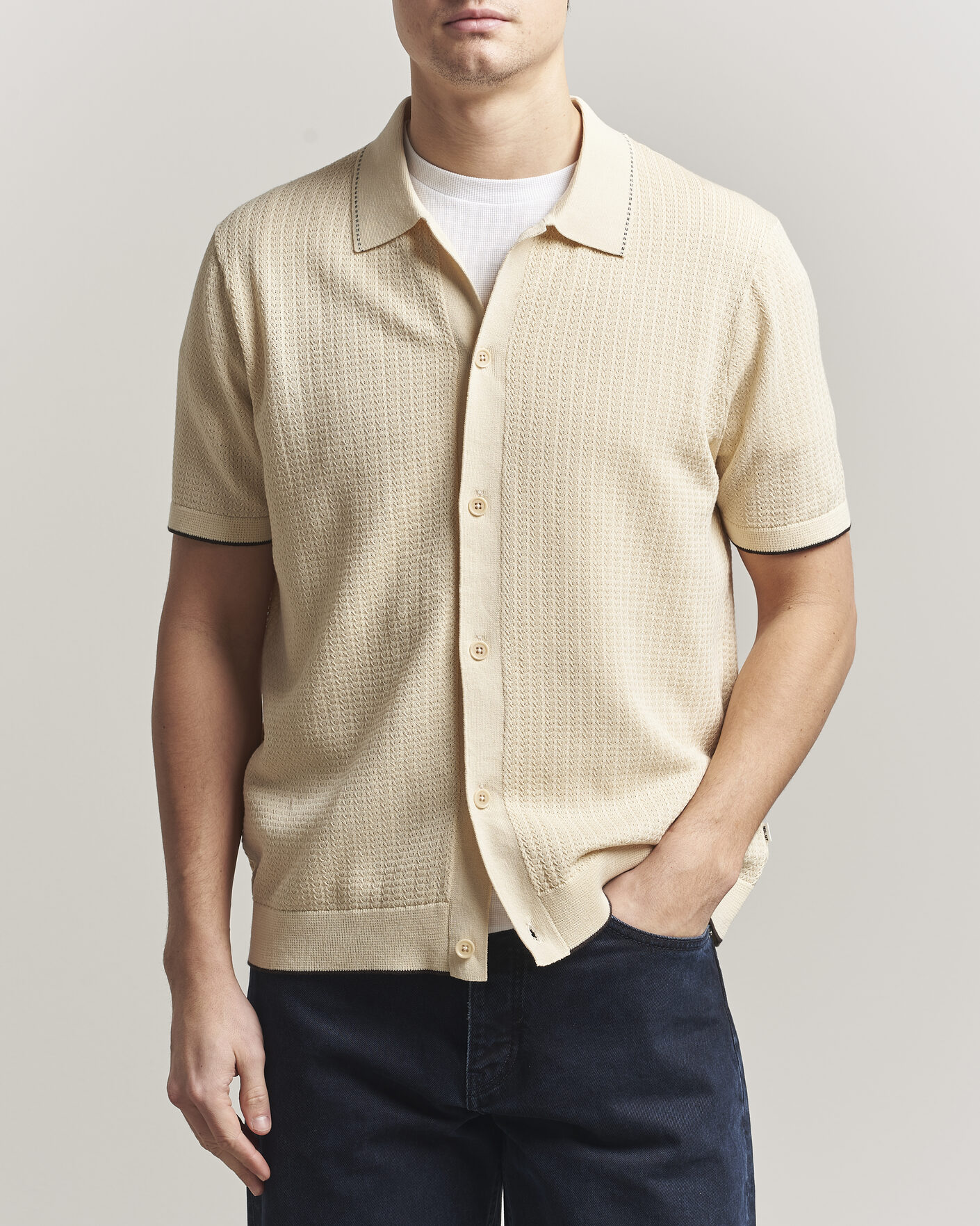 Homme | Chemises | NN07 | Nalo Knitted Short Sleeve Shirt Ivory
