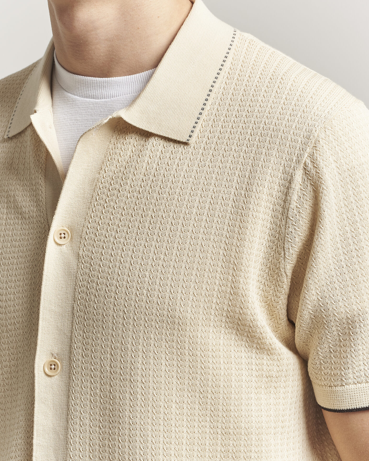 Homme | Chemises | NN07 | Nalo Knitted Short Sleeve Shirt Ivory