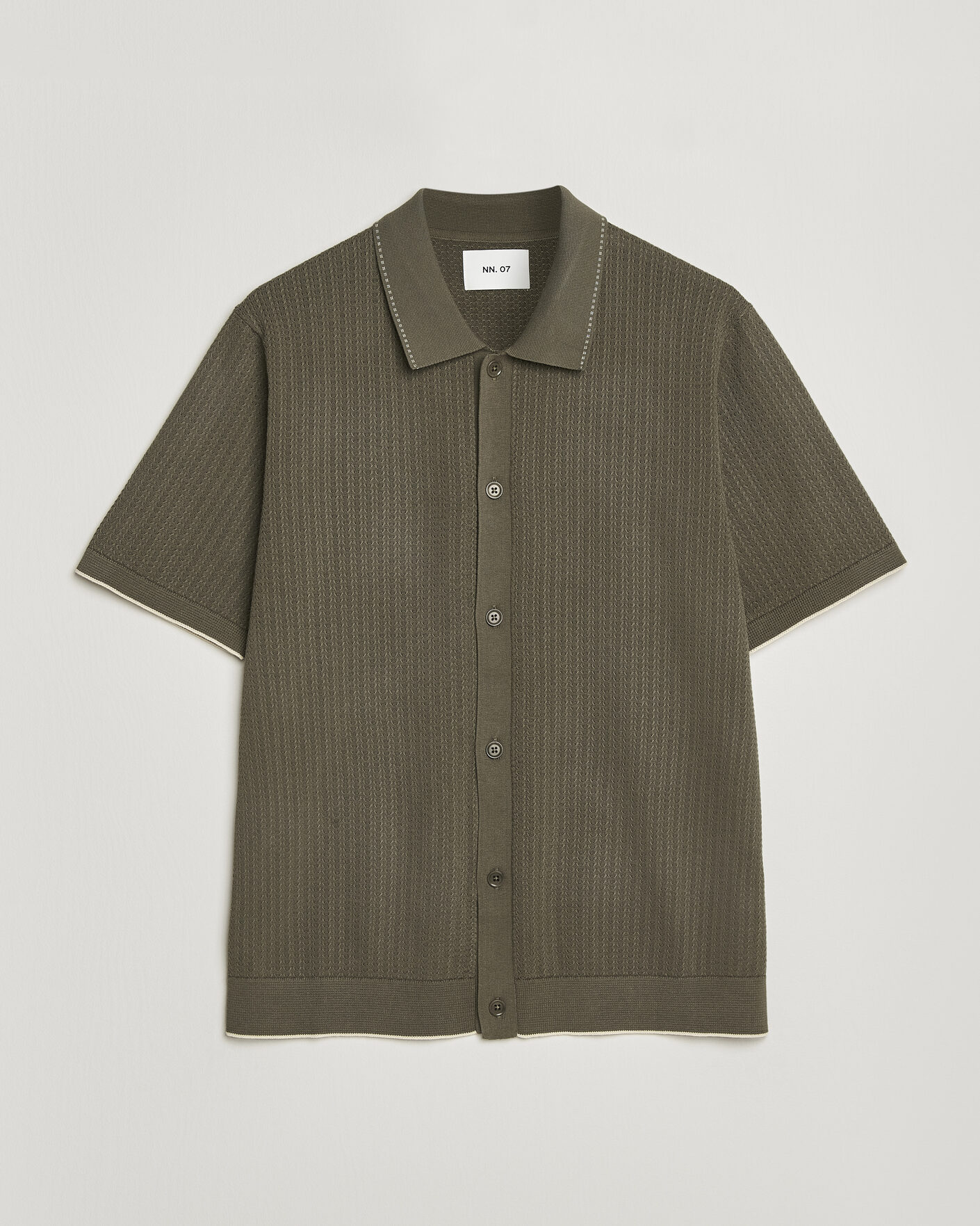 Heren | Overhemden | NN07 | Nalo Knitted Short Sleeve Shirt Capers Green