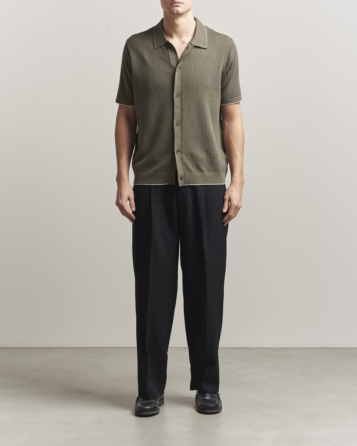 Heren | Overhemden | NN07 | Nalo Knitted Short Sleeve Shirt Capers Green