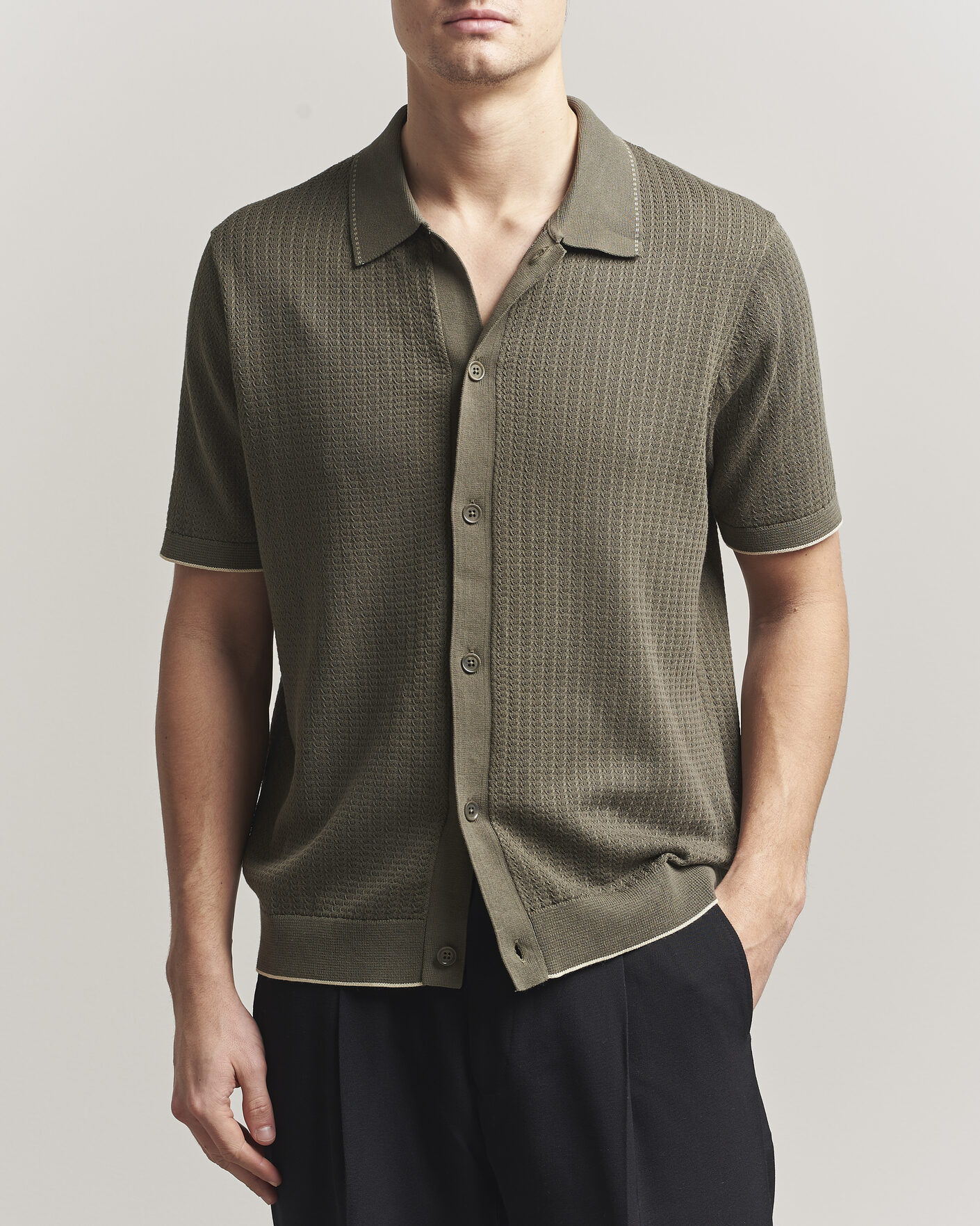 Heren | Overhemden | NN07 | Nalo Knitted Short Sleeve Shirt Capers Green