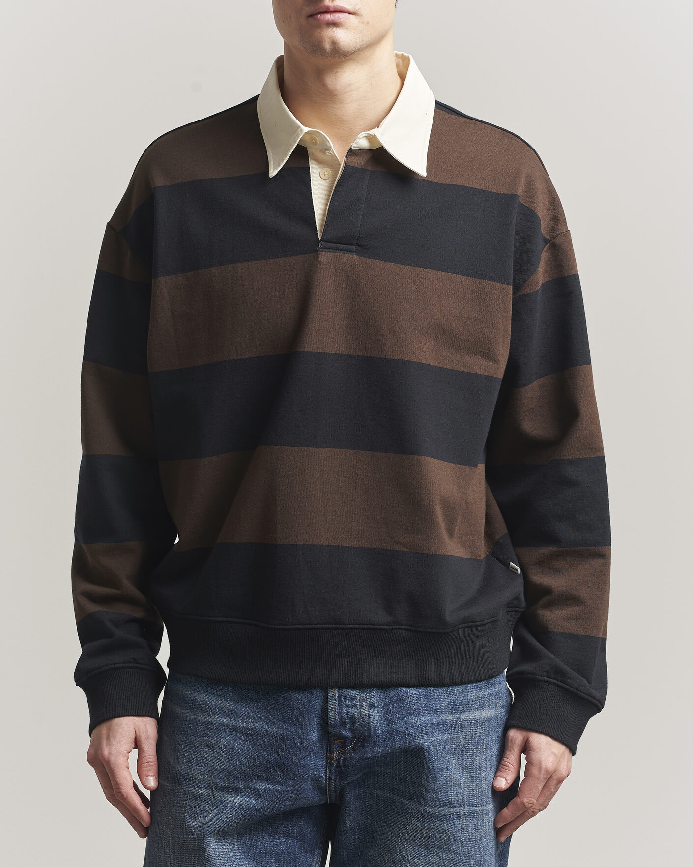 Heren | Truien | NN07 | David Rugby Sweater Brown Stripe