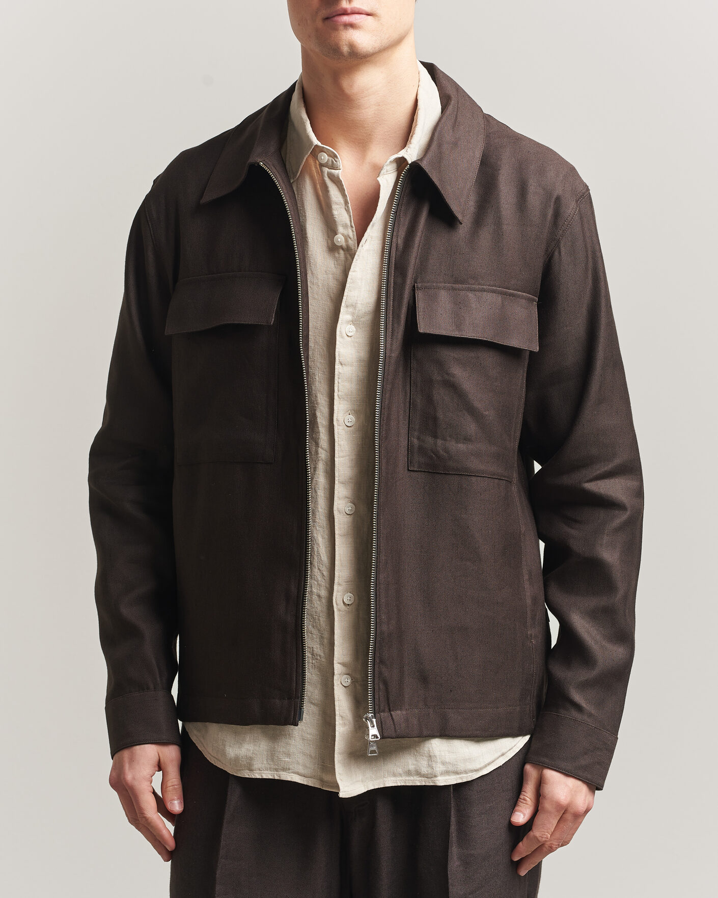 Homme | Chemises | NN07 | Alban Linen/Viscose Overshirt Deep Truffle