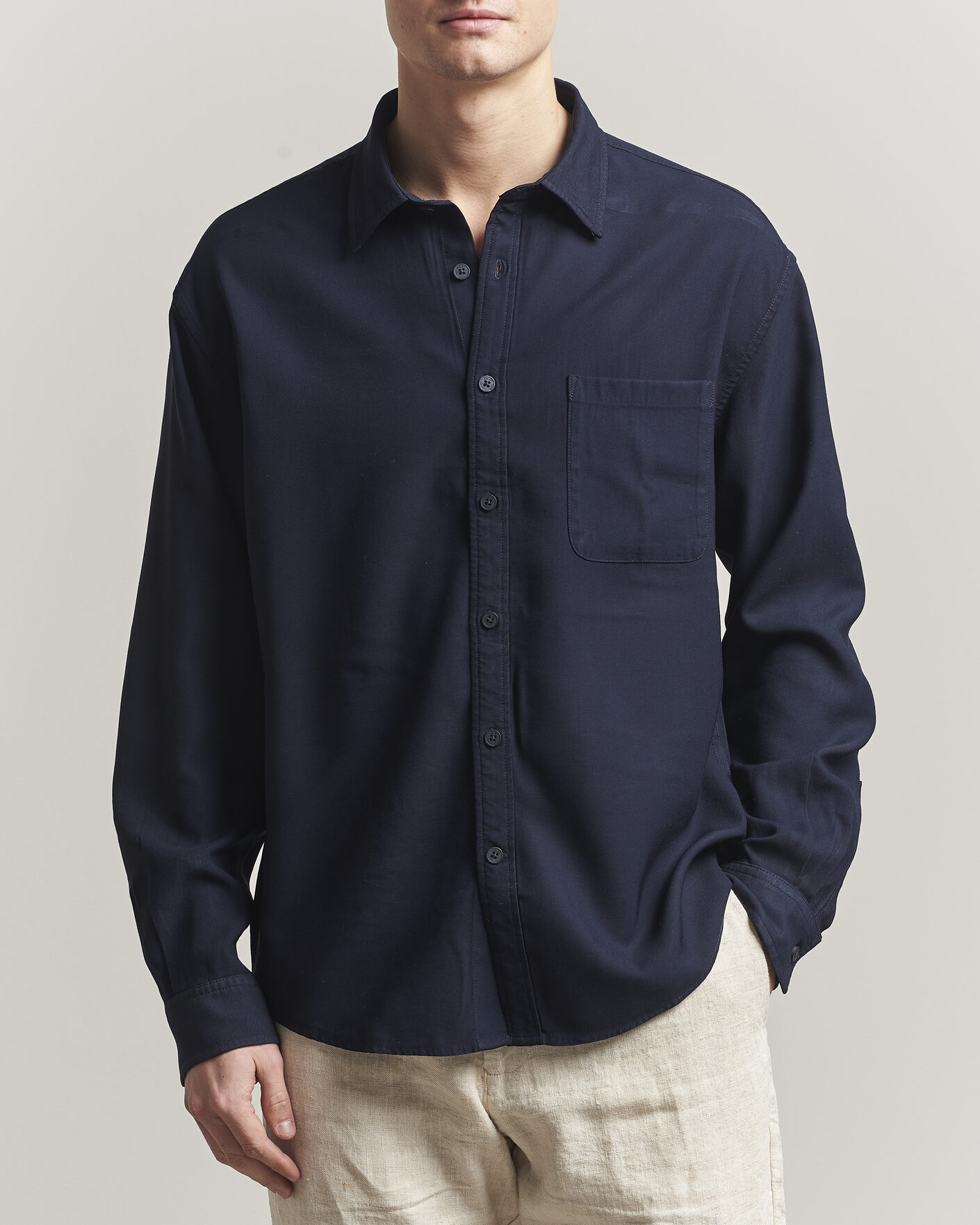 Heren | Overhemden | NN07 | Deon Tencel Shirt Navy Blue