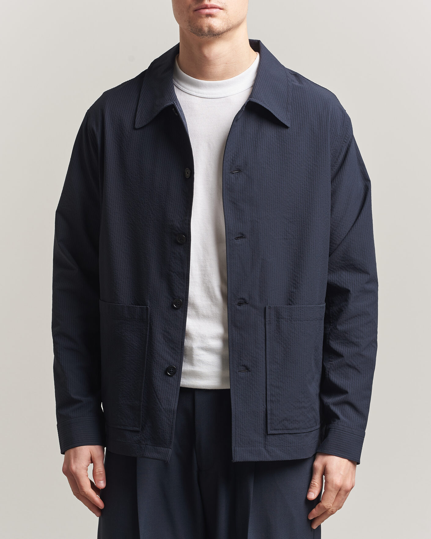 Heren | Overhemden | NN07 | Blaze Seersucker Overshirt Navy Blue