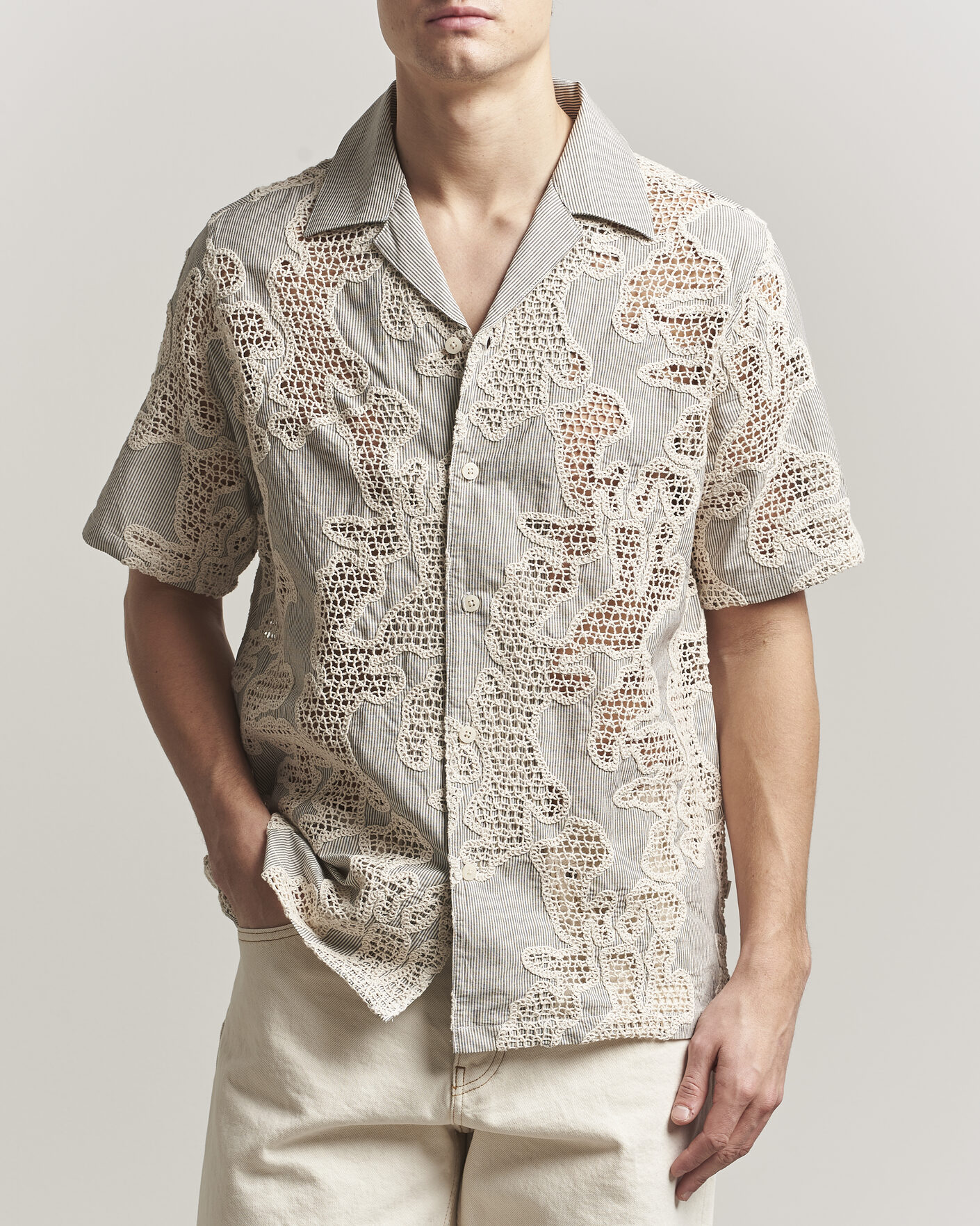 Heren | Overhemden | NN07 | Julio Flower Short Sleeve Shirt Deep Truffle