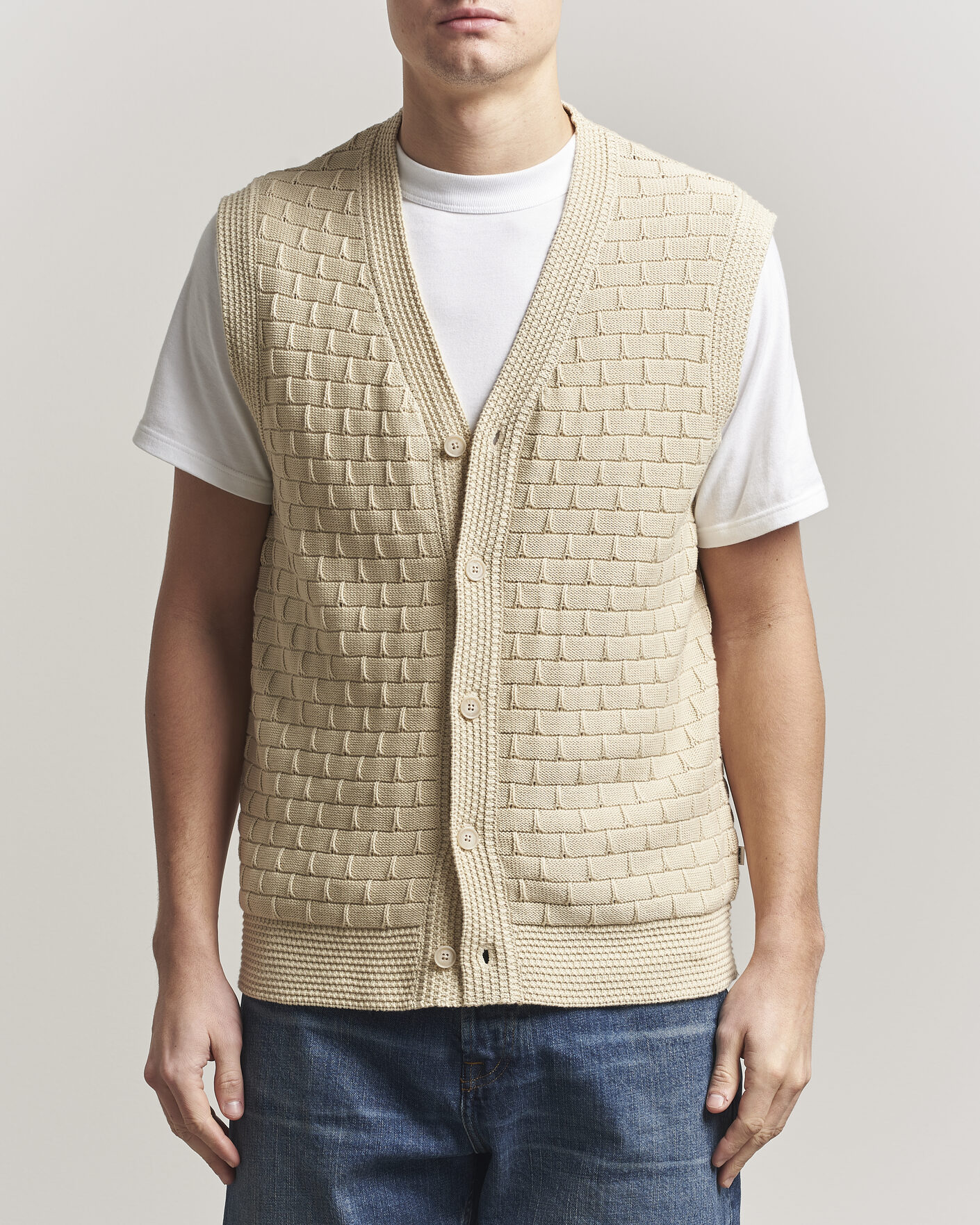 Heren | Truien | NN07 | Reece Knitted Vest Ecru
