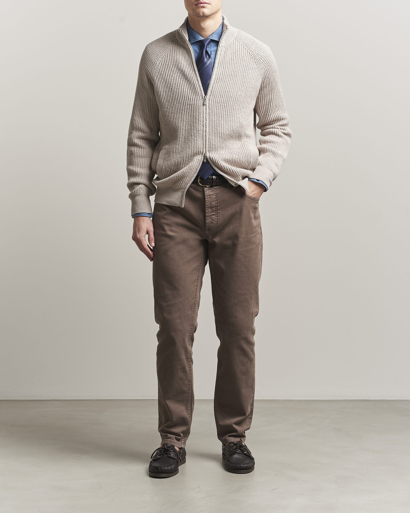 Heren | Truien | Brunello Cucinelli | Heavy Cotton Rib Zip Cardigan Beige