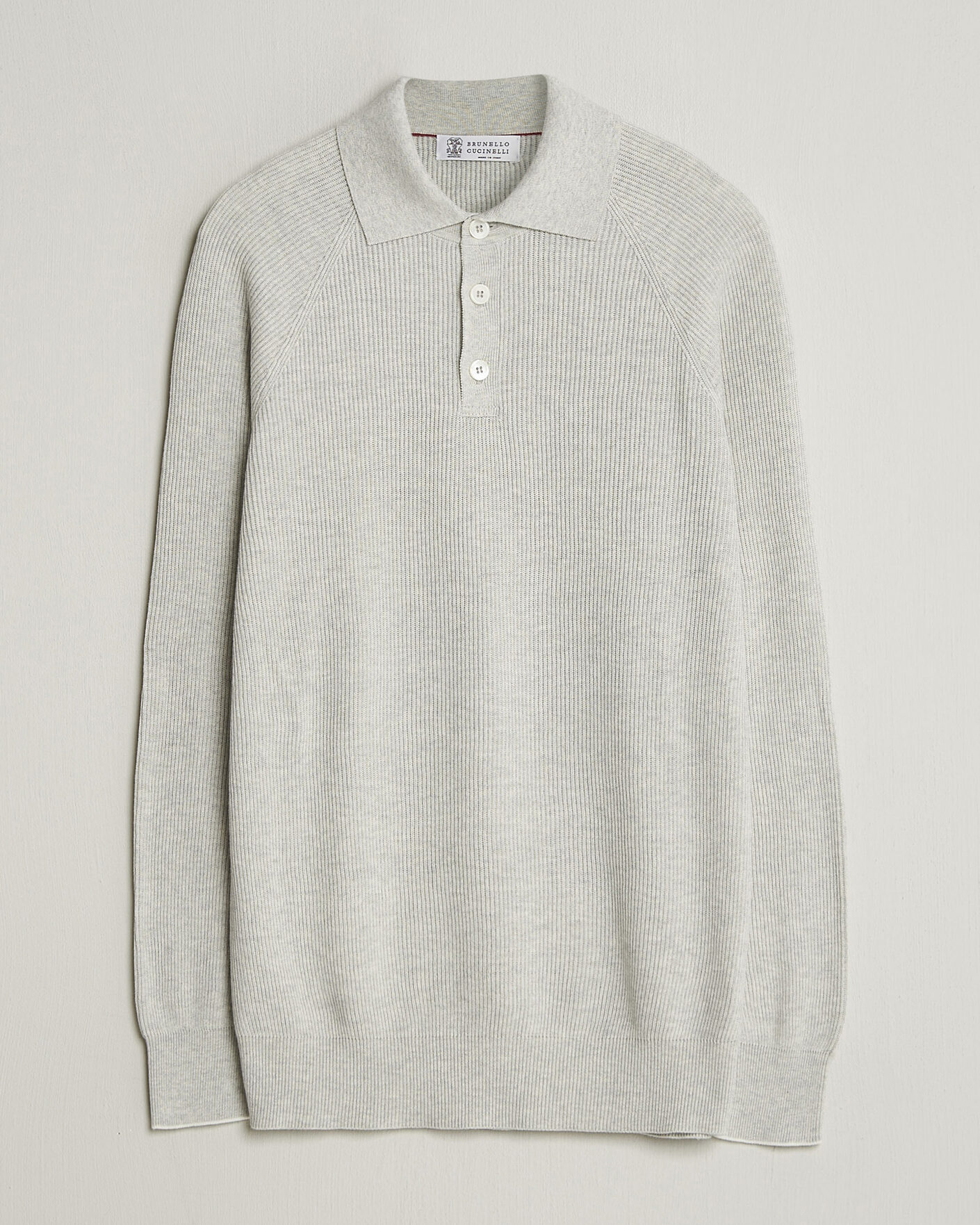 Heren | Truien | Brunello Cucinelli | Cotton Rib Knitted Long Sleeve Polo Light Grey
