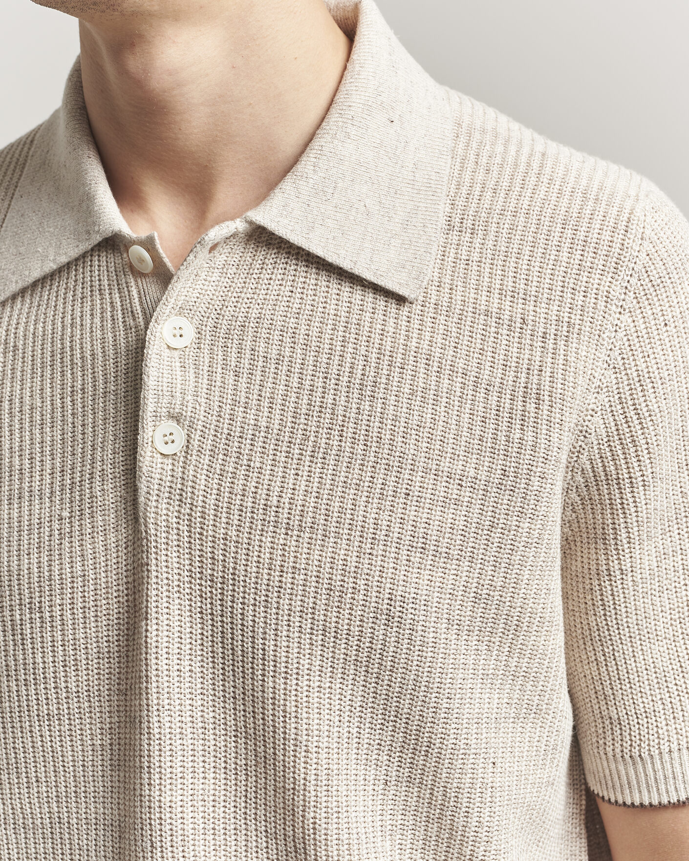 Homme | Polos | Brunello Cucinelli | Linen Rib Knitted Polo Light Beige