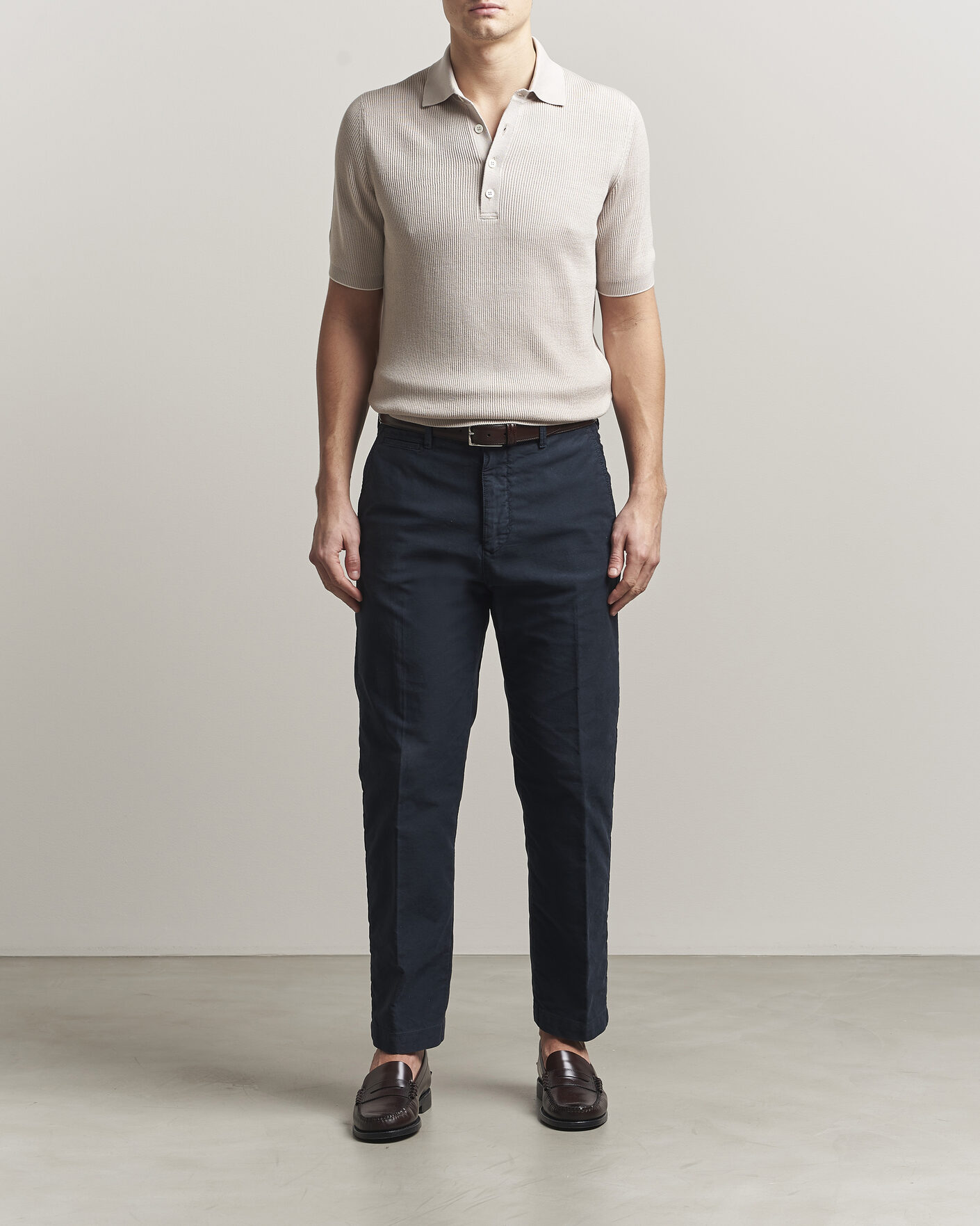 Homme | Polos | Brunello Cucinelli | Cotton Rib Knitted Polo Light Beige