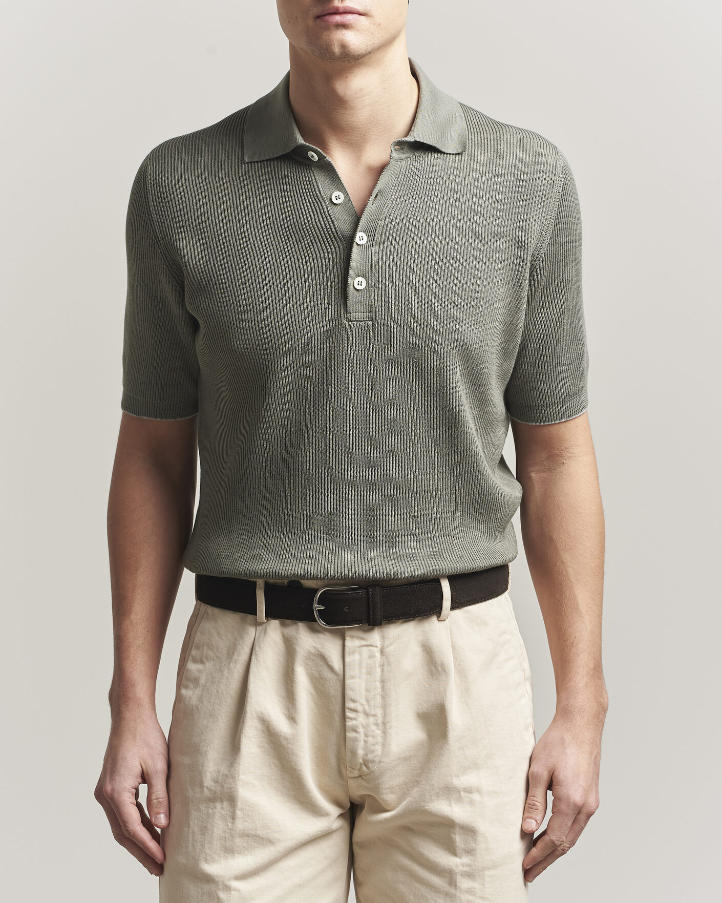 Homme | Polos | Brunello Cucinelli | Cotton Rib Knitted Polo Olive