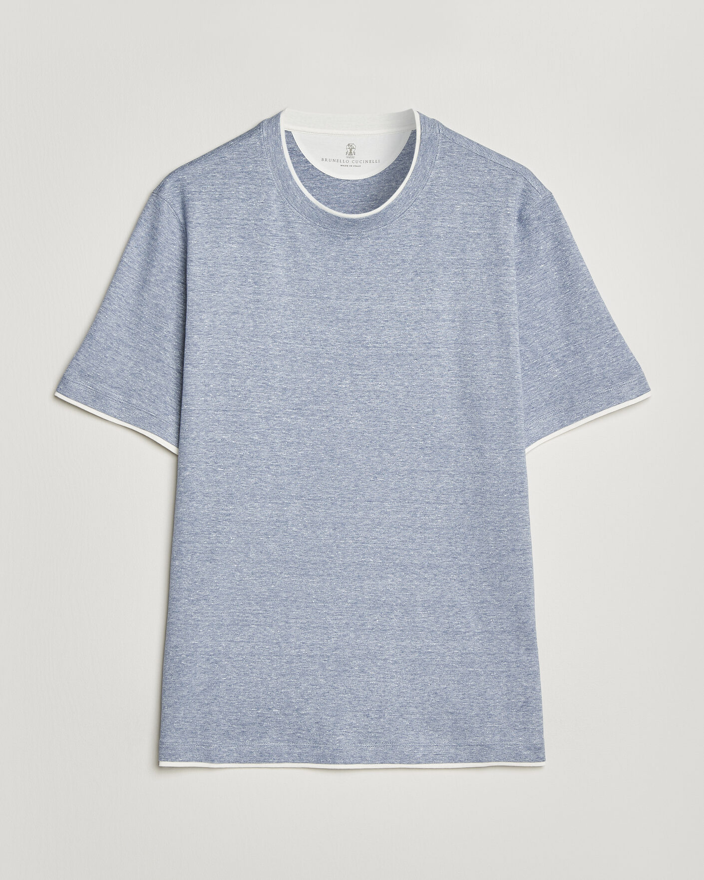 Homme | T-shirts | Brunello Cucinelli | Double Collar Linen T-Shirt Light Blue