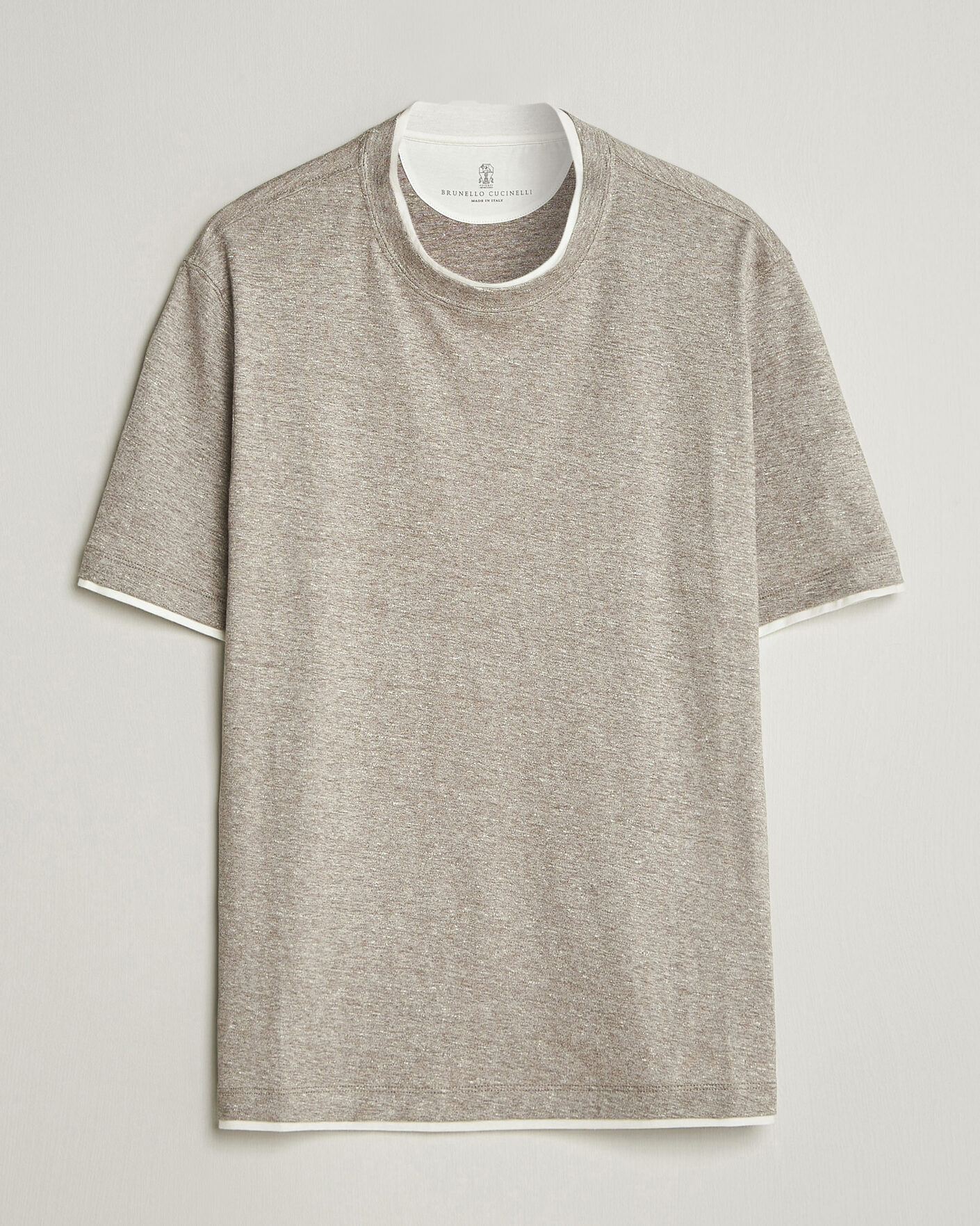 Homme | T-shirts | Brunello Cucinelli | Double Collar Linen T-Shirt Brown