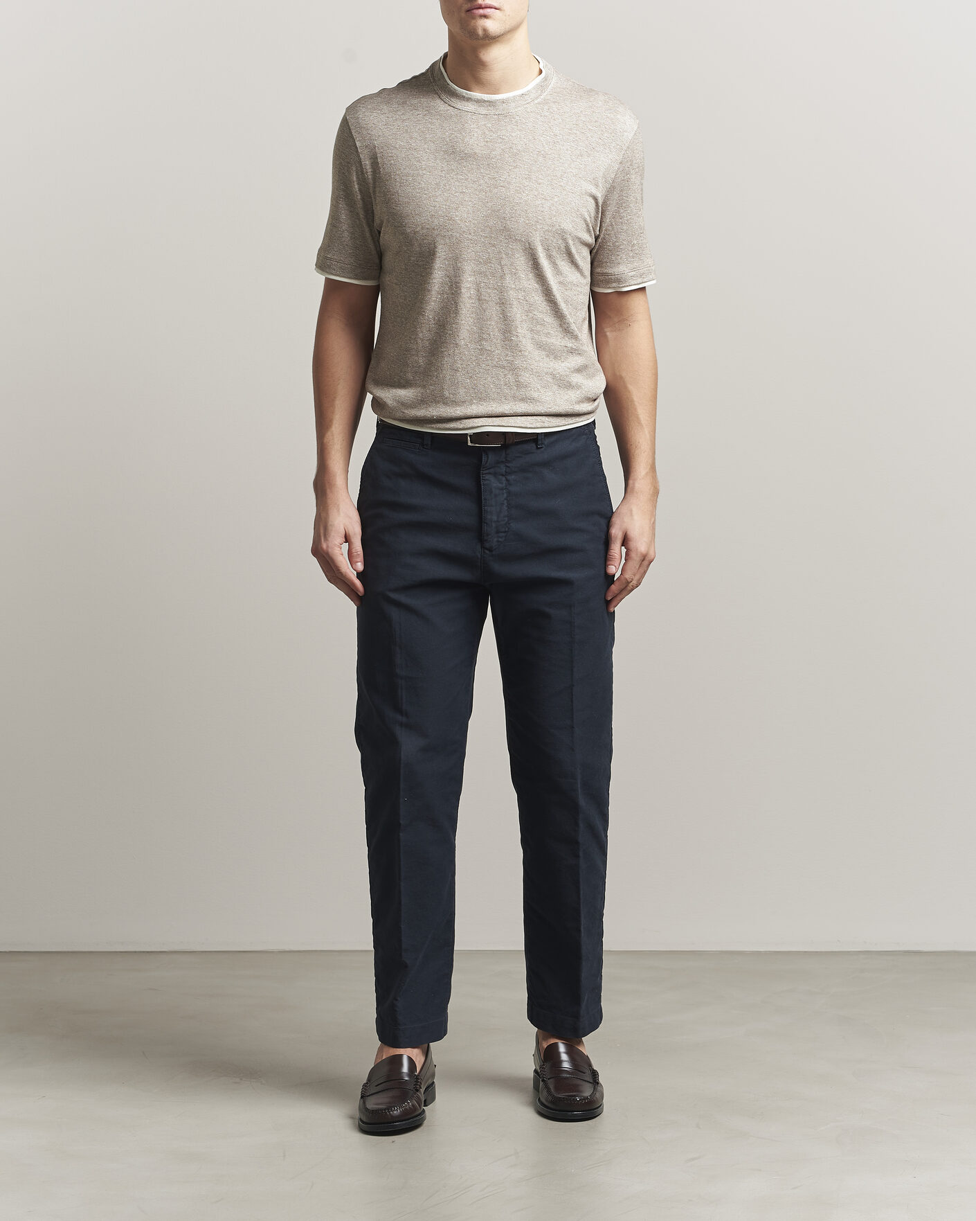 Homme | T-shirts | Brunello Cucinelli | Double Collar Linen T-Shirt Brown
