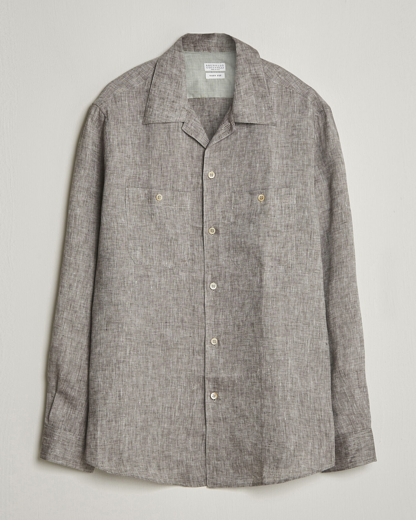 Heren | Overhemden | Brunello Cucinelli | Linen Double Pocket Camp Shirt Brown