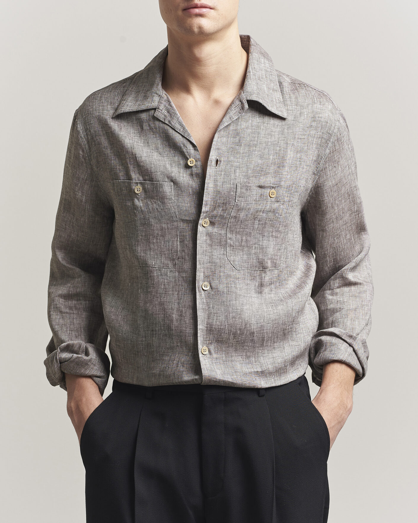 Homme | Chemises | Brunello Cucinelli | Linen Double Pocket Camp Shirt Brown