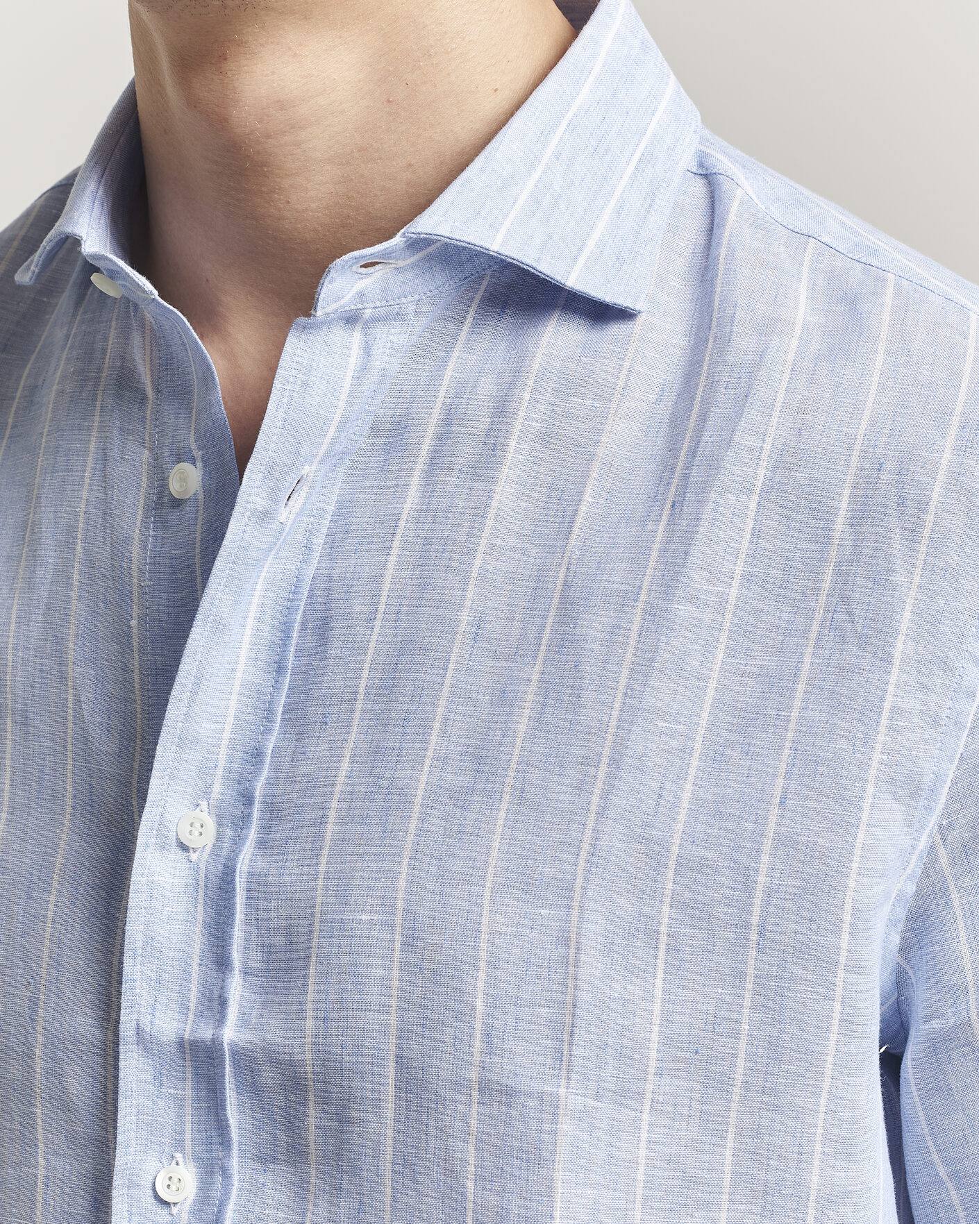 Heren | Overhemden | Brunello Cucinelli | Easy Fit Linen Shirt Light Blue Stripe