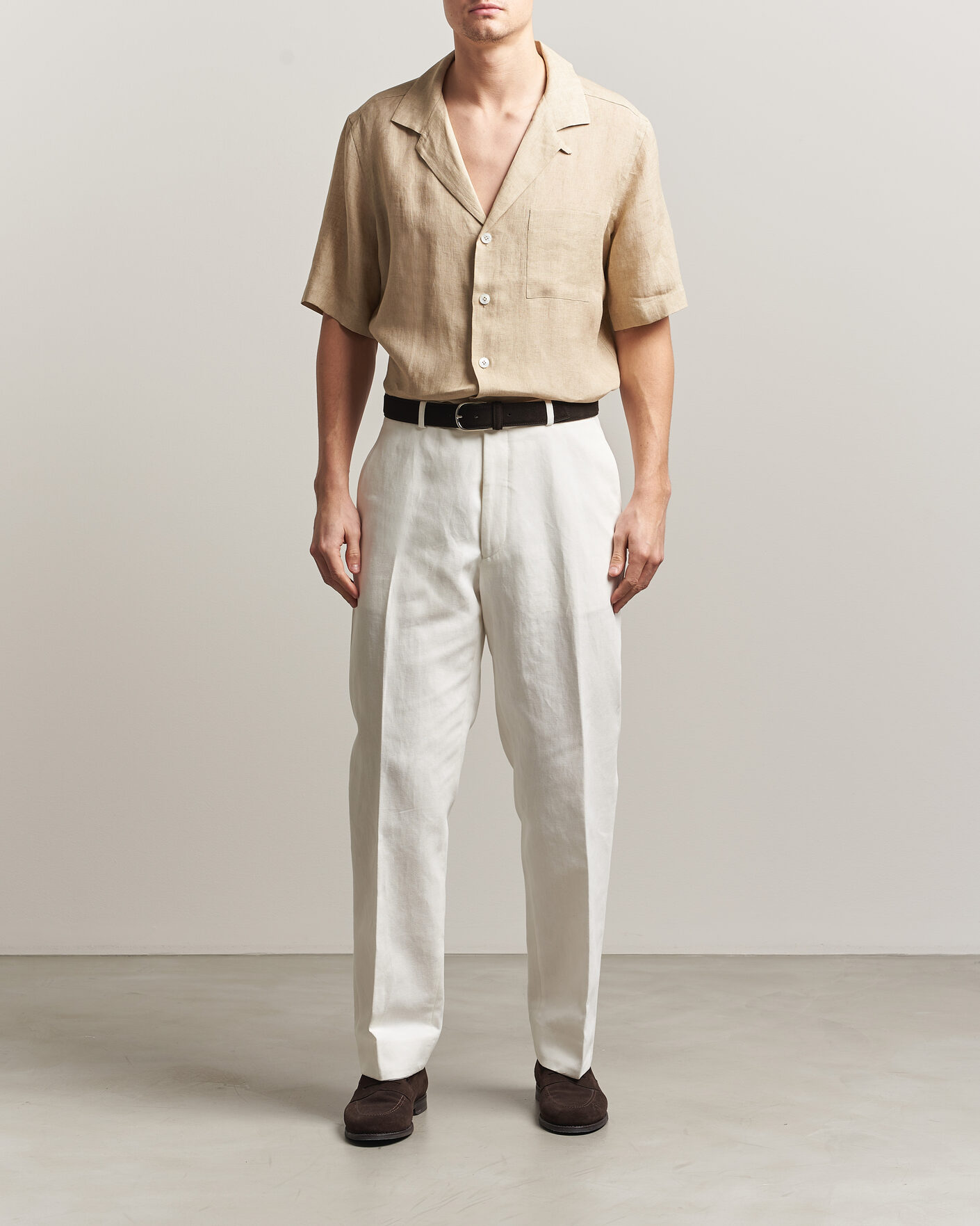 Homme | Chemises | Lardini | Klop Short Sleeve Linen Resort Shirt Beige