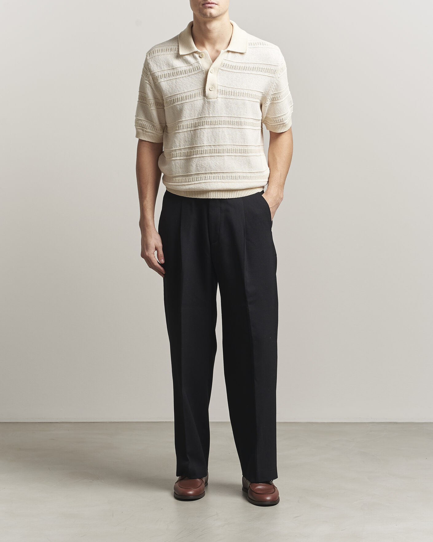Heren | Polo's | Lardini | Strcture Knitted Organic/Recycled Cotton Polo White