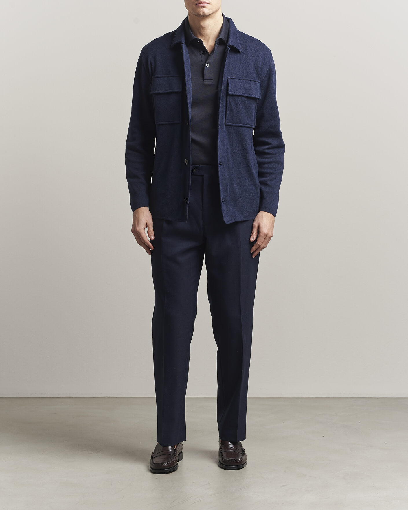Homme | Manteaux Et Vestes | Lardini | Knitted Cotton Pocket Shirt Jacket Navy
