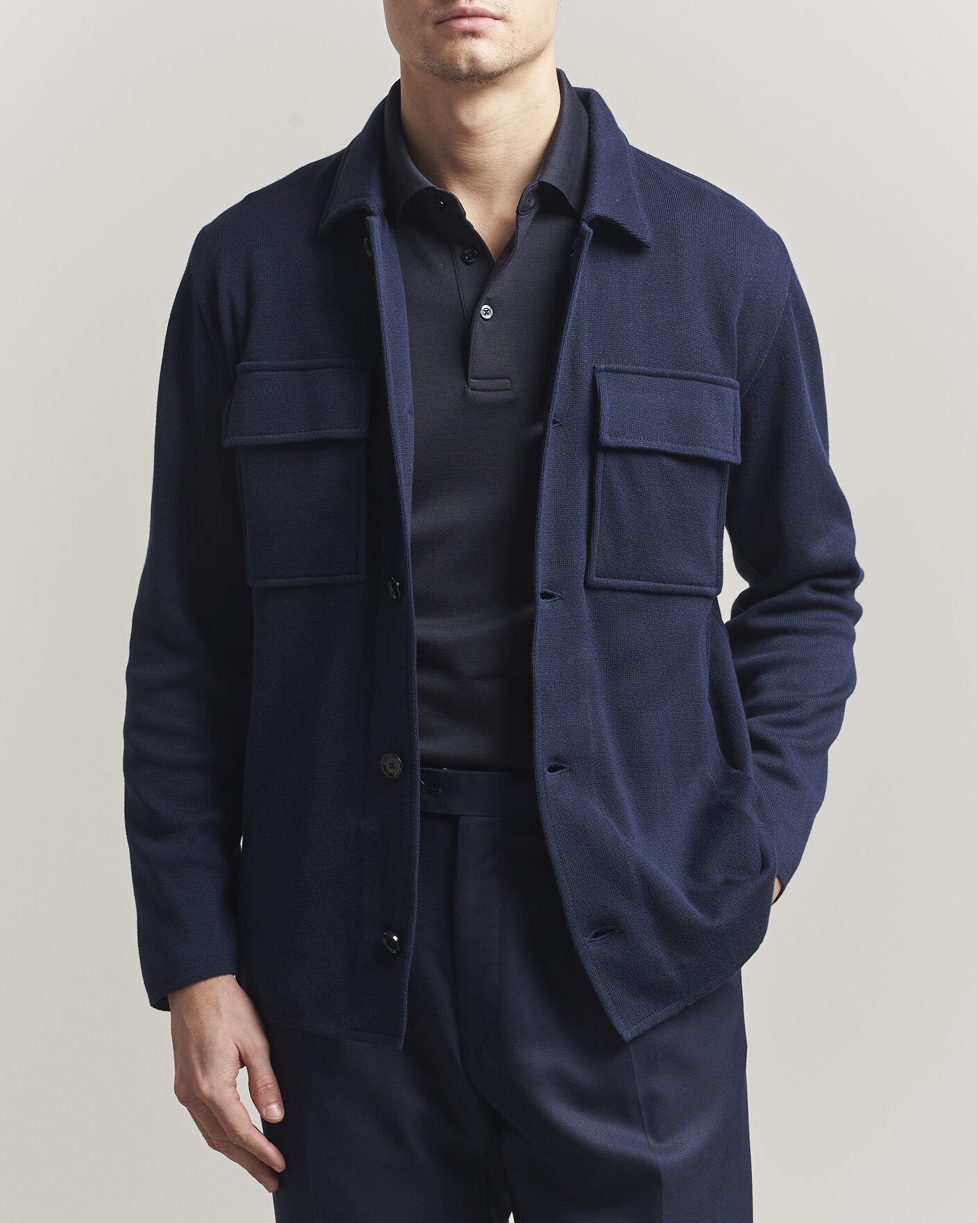 Homme | Manteaux Et Vestes | Lardini | Knitted Cotton Pocket Shirt Jacket Navy