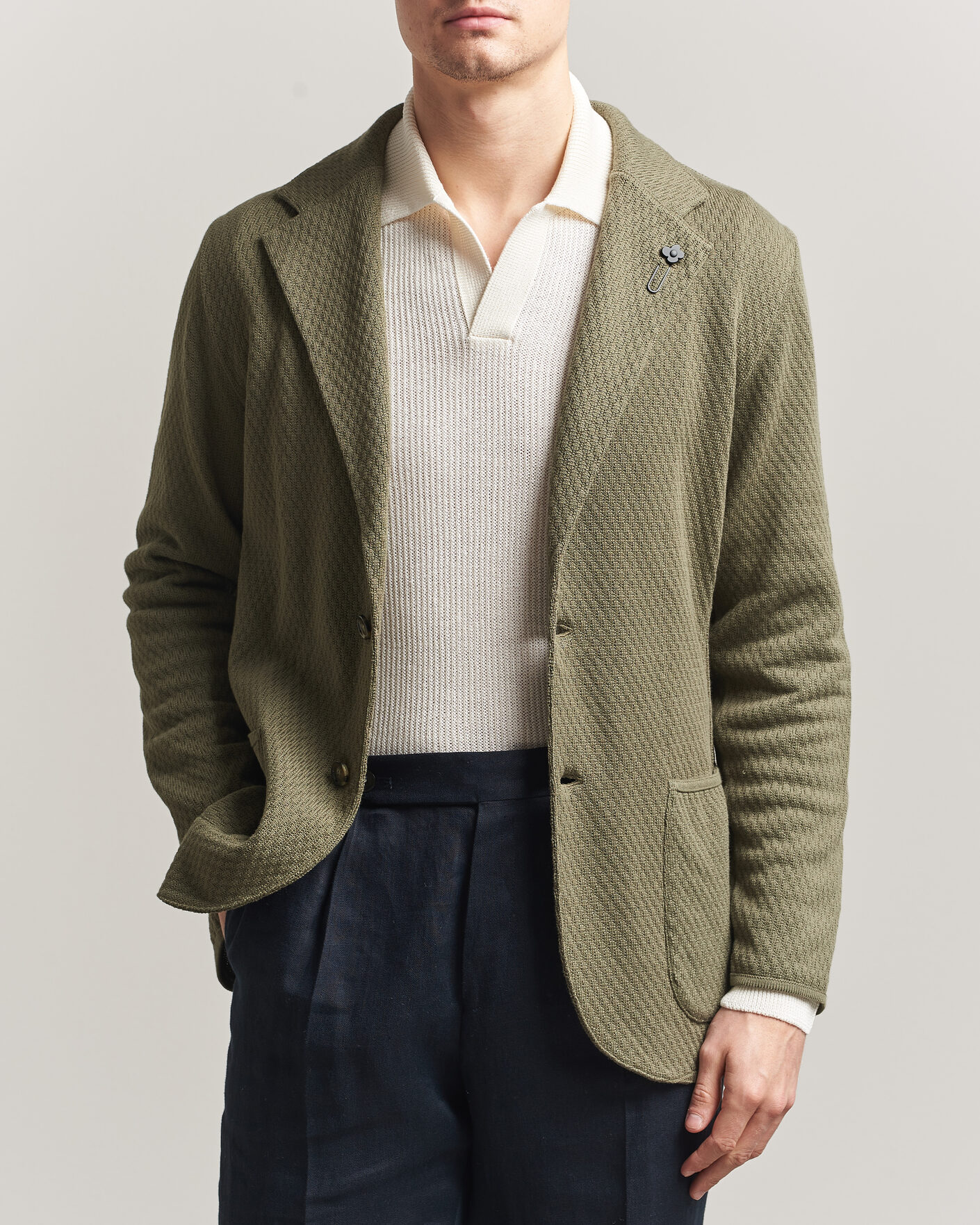 Homme | Blazers | Lardini | Knitted Structure Cotton Blazer Green