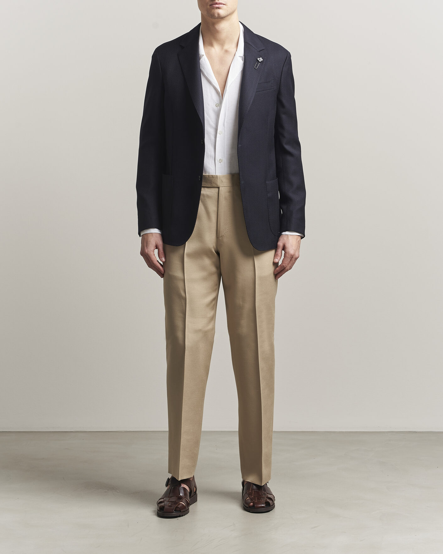 Homme | Blazers | Lardini | Herringbone Light Wool Blazer Navy