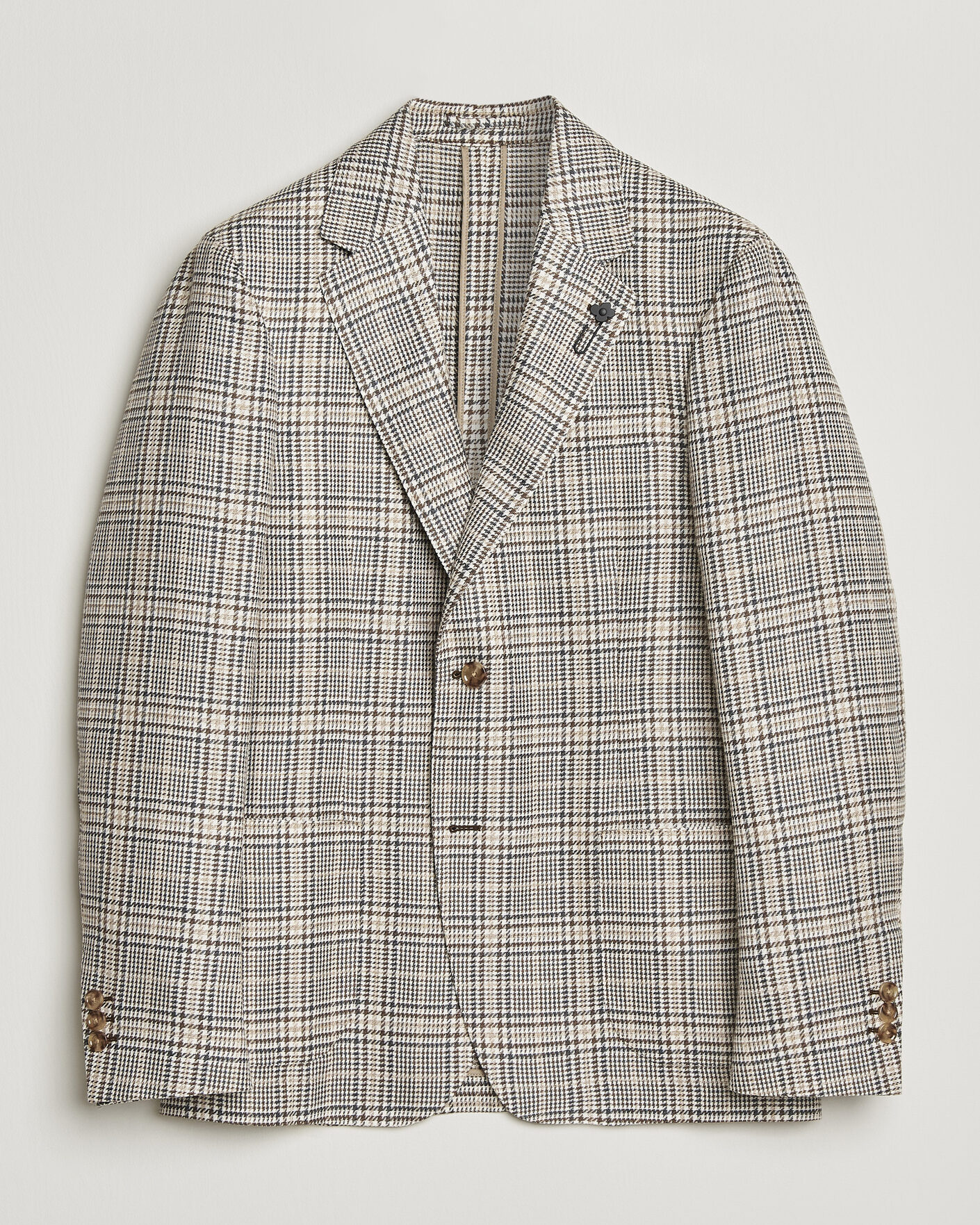 Homme | Blazers | Lardini | Multi Check Cotton/Linen Blazer Beige