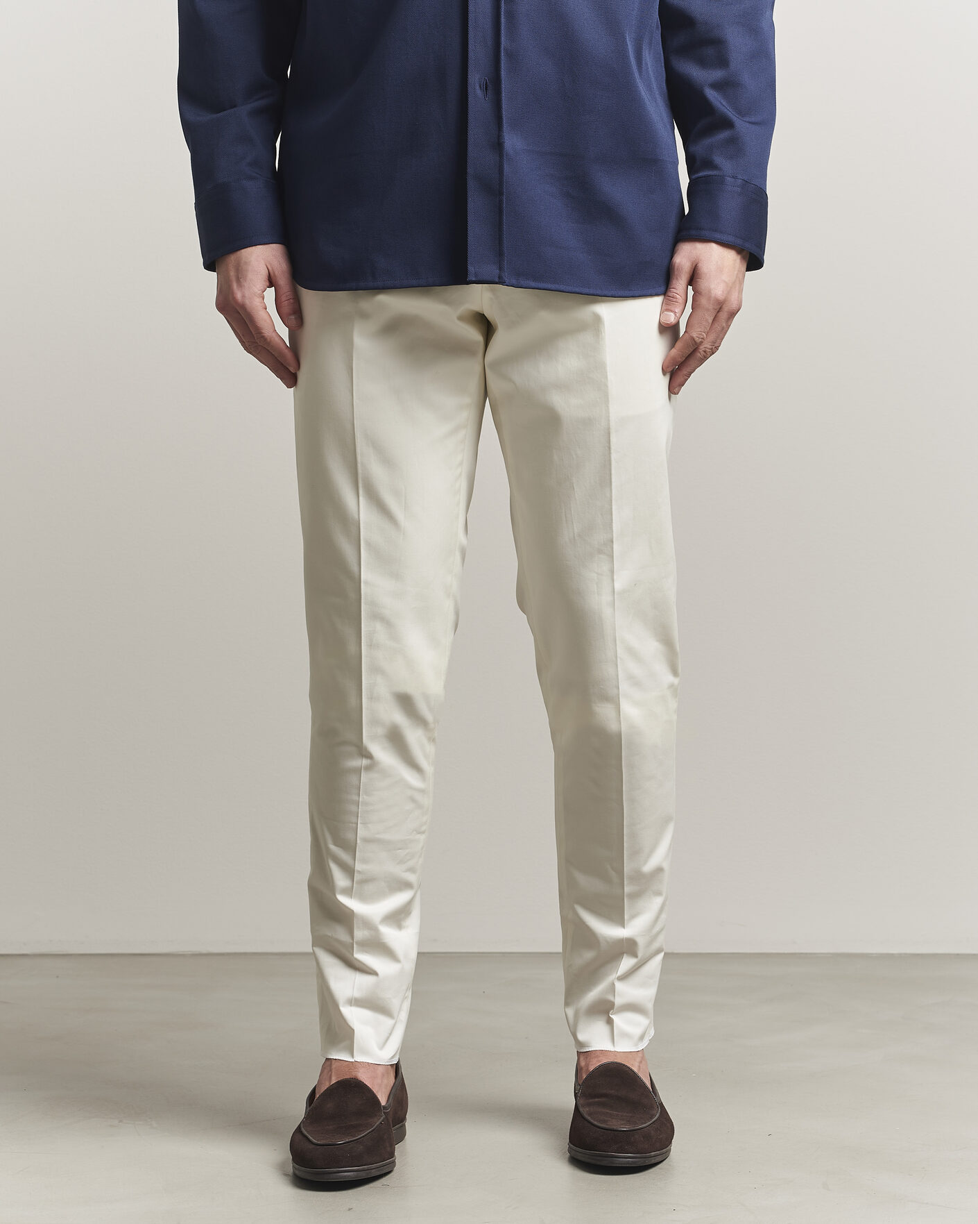 Homme | Pantalons | Lardini | Lyon Cotton Twill Stretch Trousers White